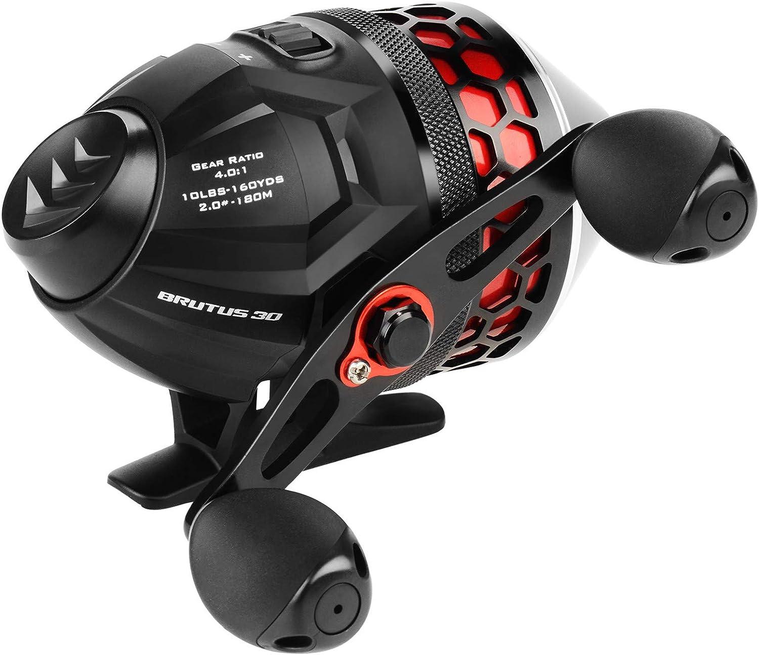 KastKing Brutus Spincast Fishing Reel,Easy to Use Push Button Casting  Design,High Speed 4.0:1 Gear Ratio,5 MaxiDur Ball Bearings, Reversible  Handle for Left/Right Retrieve, Includes Monofilament Line. Model 30