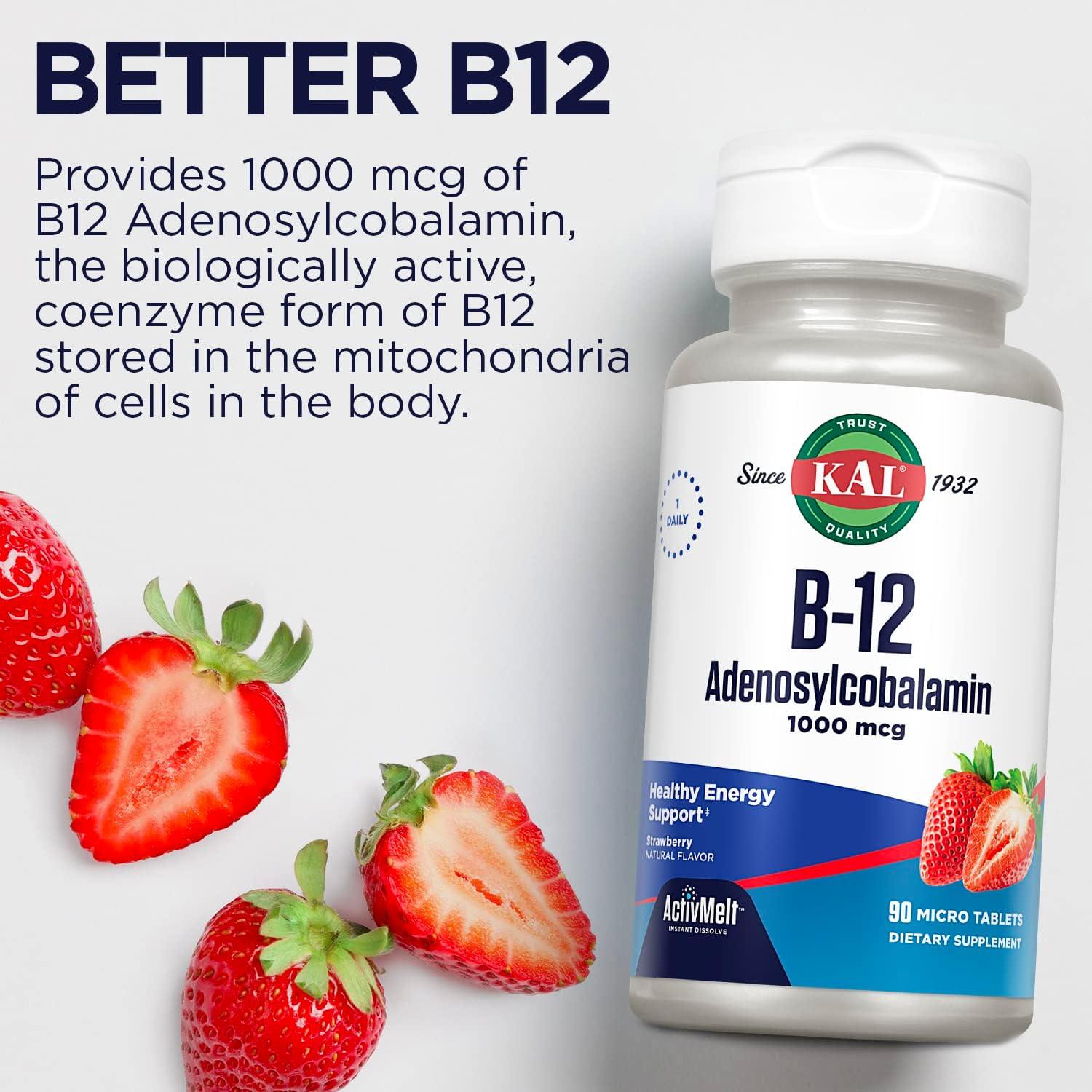 KAL Vitamin B12 1000 mcg Adenosylcobalamin ActivMelt B12 Energy