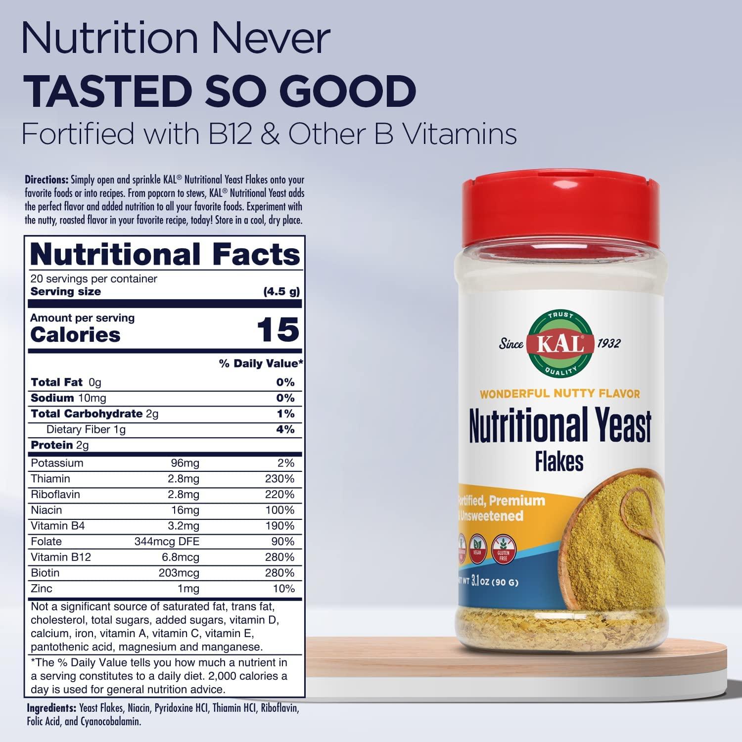 KAL Nutritional Yeast Flakes with B12 & Folic Acid Vegan, Gluten Free