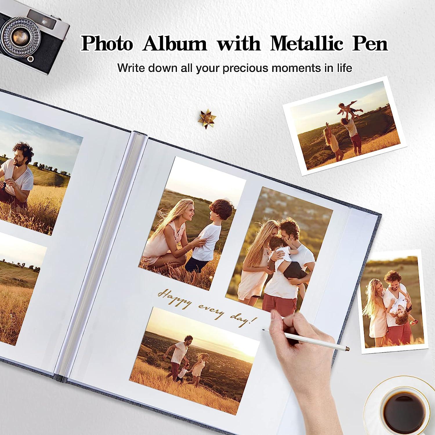 Photo Album Self Adhesive Pages Scrapbook Magnetic Photo Albums for 4x6 5x7  8x10 Pictures Books with Sticky Pages with A Metallic Pen for Baby Family