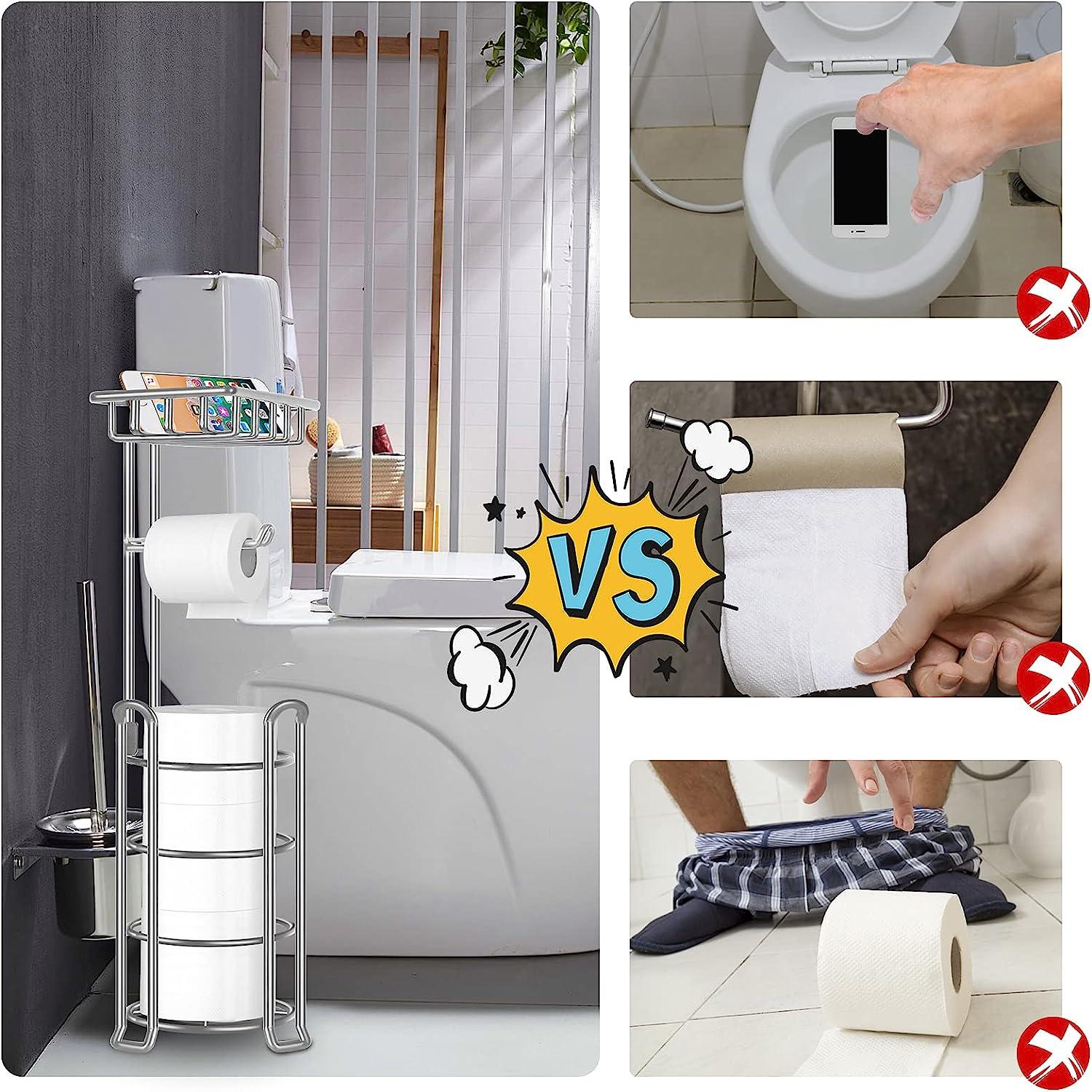 Premium Quality Bathroom Organizer 3spare Rolls Metal Wire Toilet Tissue  Paper Holder Free Standing and Dispenser with Phone Shelf and Storage -  China Toilet Paper Holder, Free Standing Toilet Paper Holder