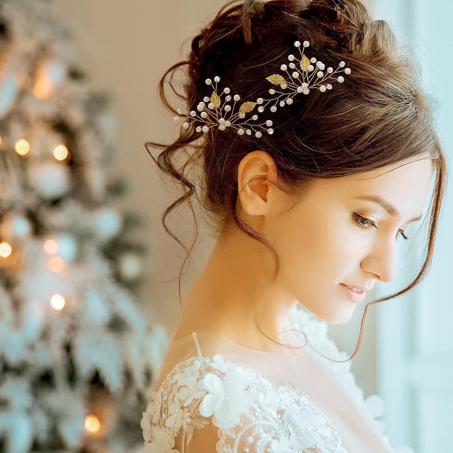 Pearl Bride Wedding Hair Pins Leaf Bridal Head Piece Flower Hair