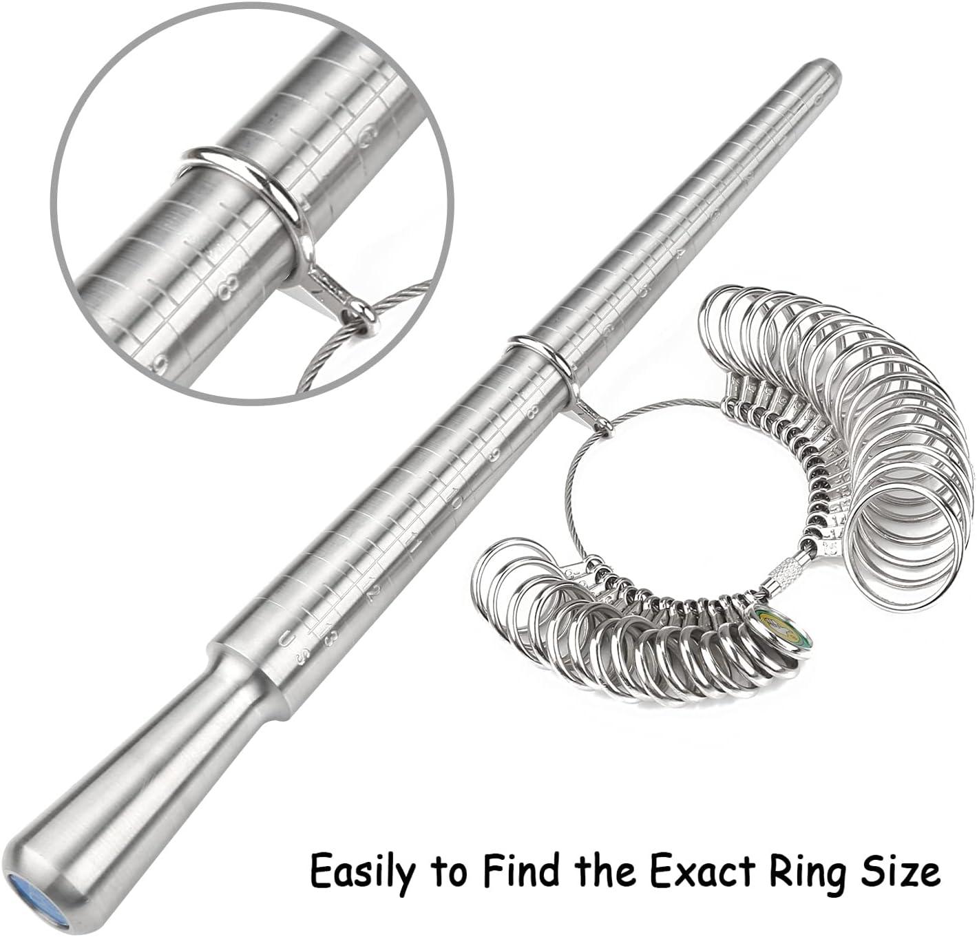 Accmor Ring Sizer Tool Including Ring Mandrel & Ring Sizer Guage, 4 Sizes  Ring Measurement Stick Metal Mandrel & Finger Sizing Measuring Tool Set for