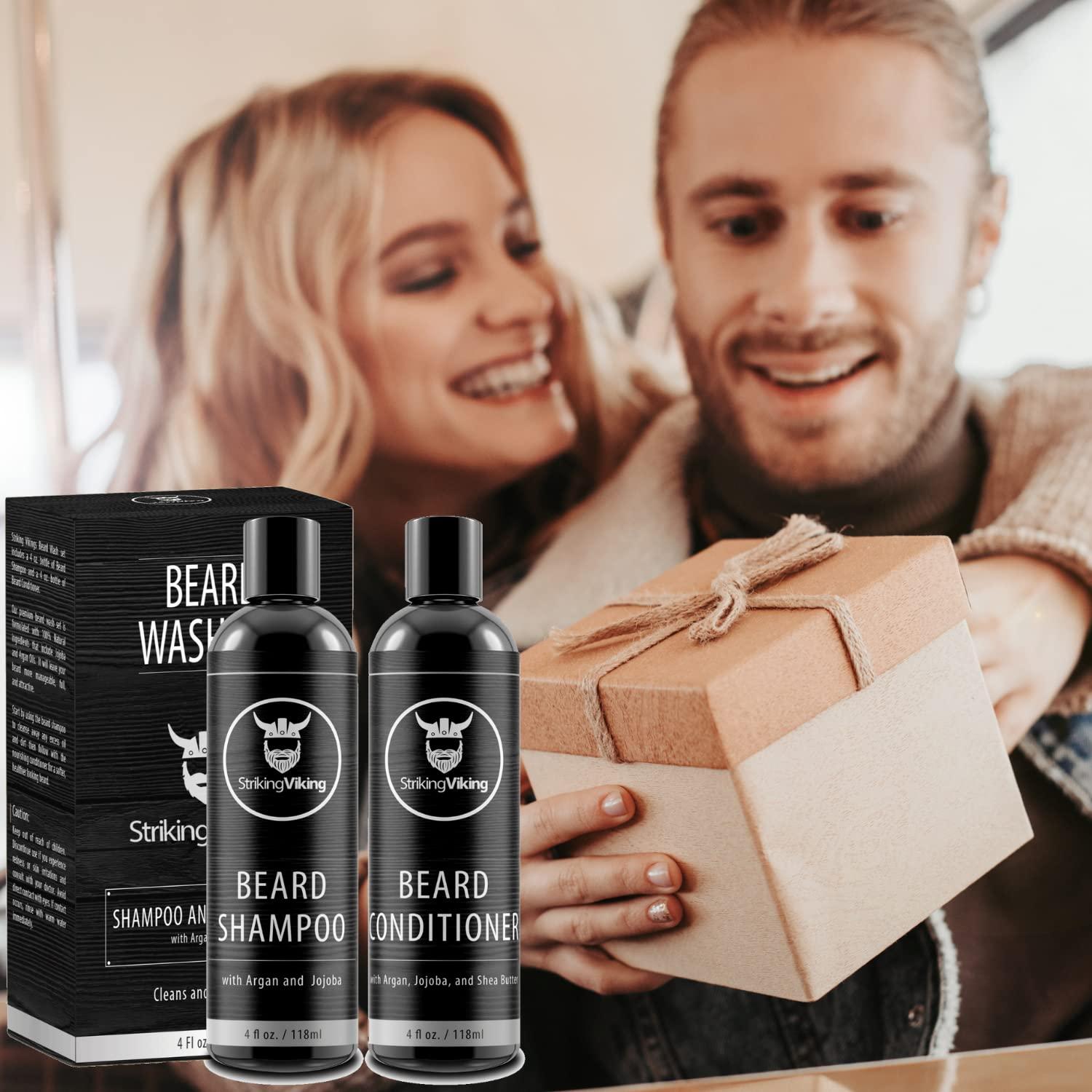 Beard Shampoo and Beard Conditioner for Men, AllNatural Beard Wash Set Cleanse Softens