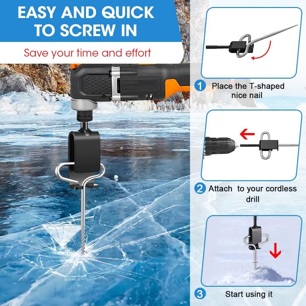 Universal Ice Anchor Tool Kit, Ice Anchor Drill Adapter with Ice Fishing  Shelter Stake Nail, Ice Anchors Auger Tools Screws Ground Set for Ice  Insert Sewing, Ice Shanty Shack Tent Fixer Accessories