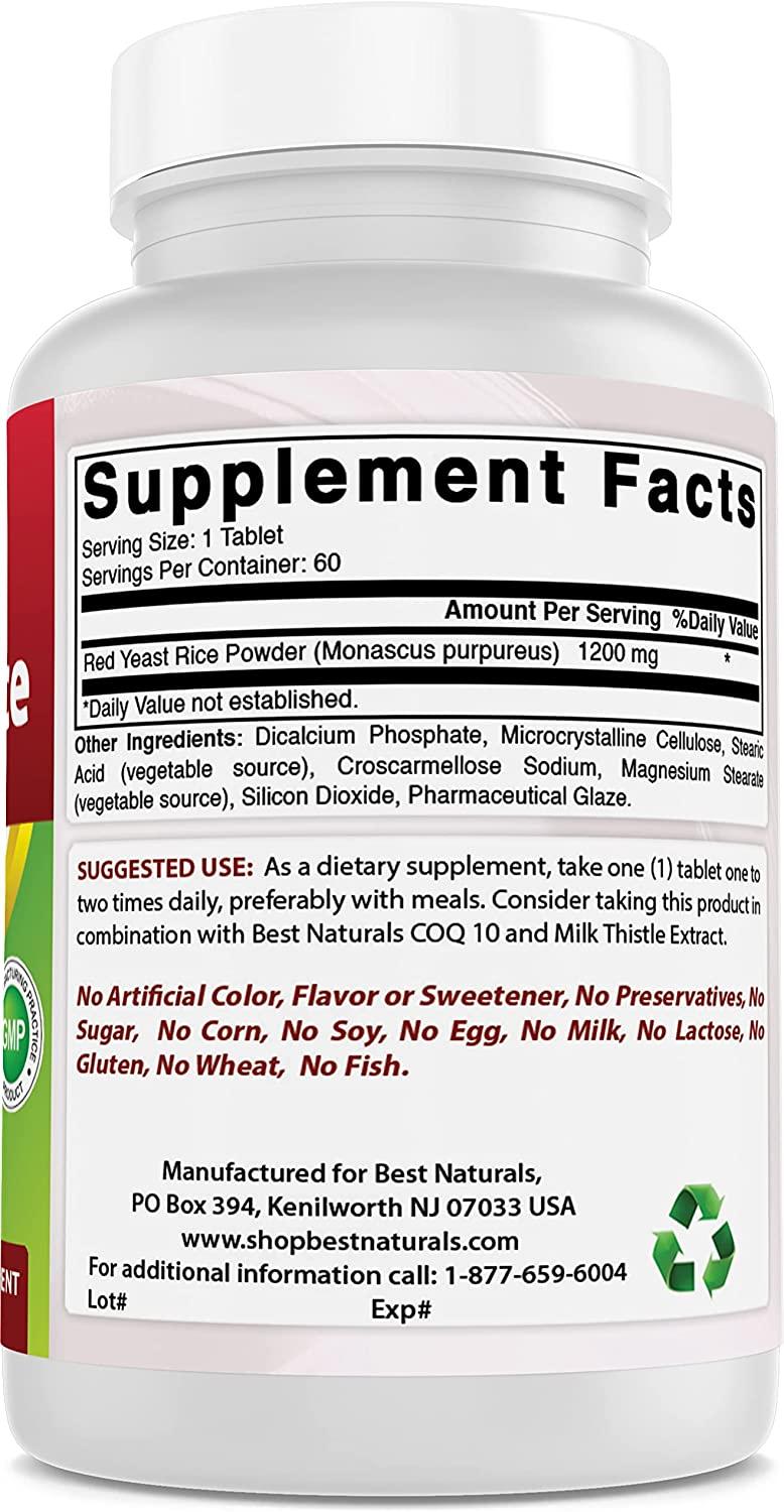 Best Naturals Red Yeast Rice 1200 Mg 60 Tablets (Citrinin Free)