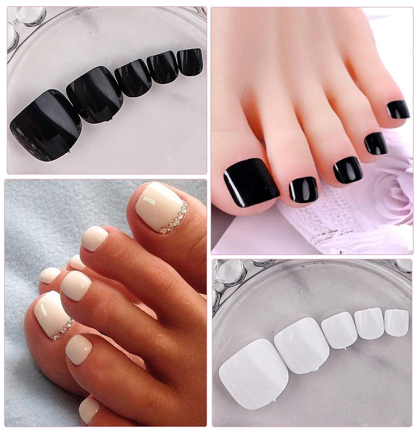 24pcs French Press on Toenails Patch Removable Short Full Finished Black  Bow Manicure False Toe Nails Tips Nail Art Salon DIY - AliExpress