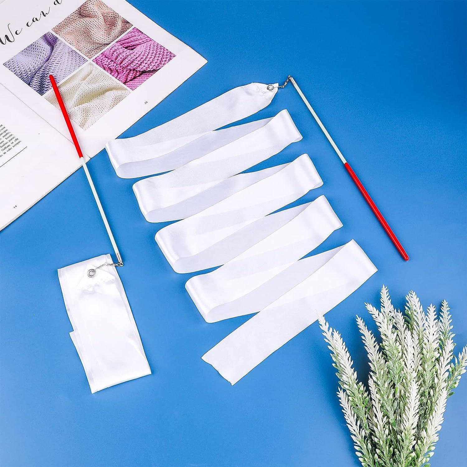 Grevosea 4pcs Gymnastics Dance Ribbons with 30cm Wand - White Rhythmic ...