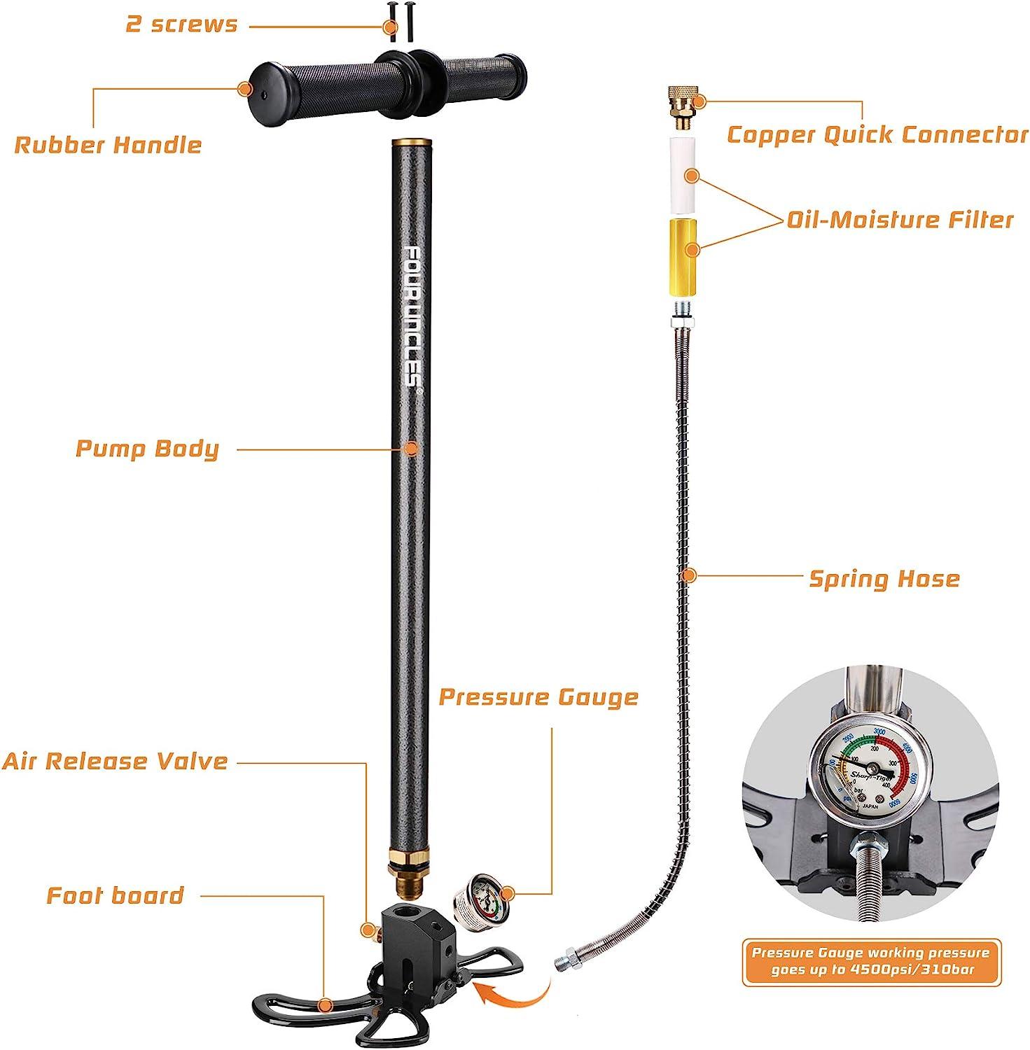 FOUR UNCLES High Pressure Hand Pump 4500 Psi for PCP Air Rifle Black Efficient PCP Hand Pump