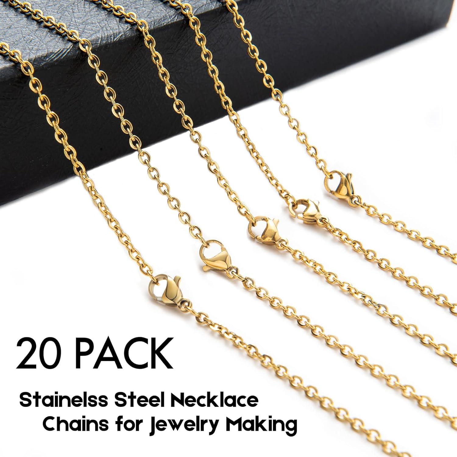 20 Pack Necklace Chains Gold Plated Stainless Steel Cable Chain Necklace  Bulk for Jewelry Making 18 Inches