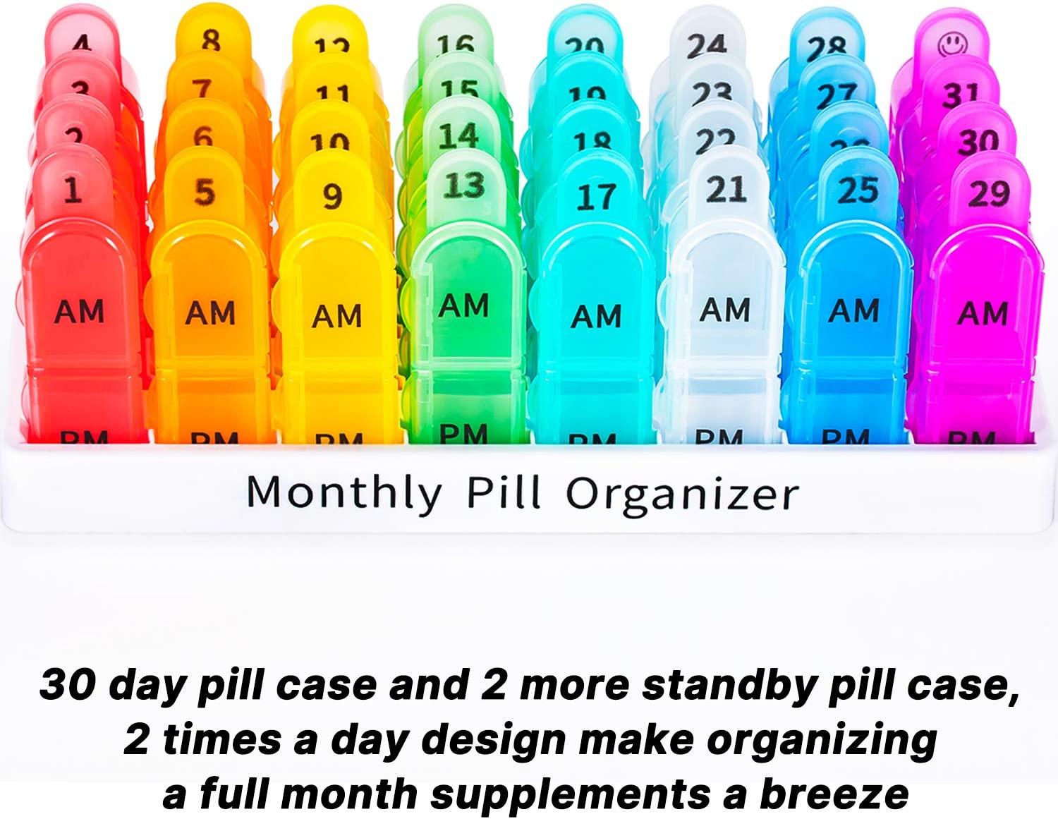 Daviky Monthly Pill Organizer 2 Times a Day, 30 Day Pill Organizer AM