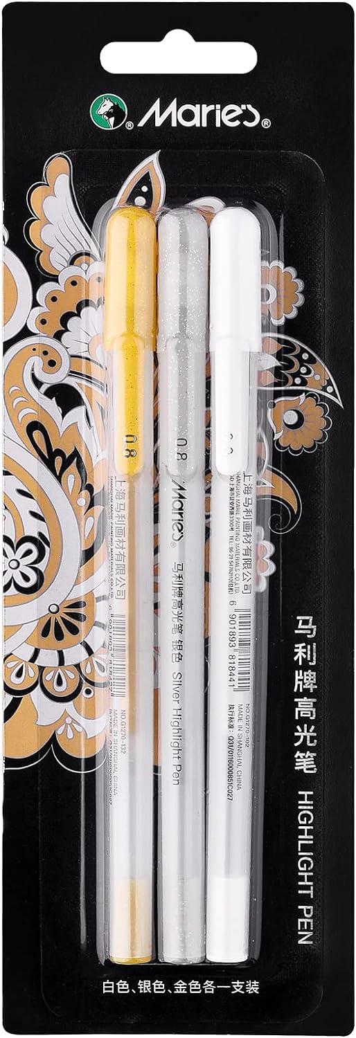  BOXUN Premium 3 Colors Gel Pen Set - White, Gold and Silver Gel  Ink Pens for Black Paper Drawing, Sketching, Illustration Deisgn and Adult  Coloring Book, Pack of 6 : Office Products