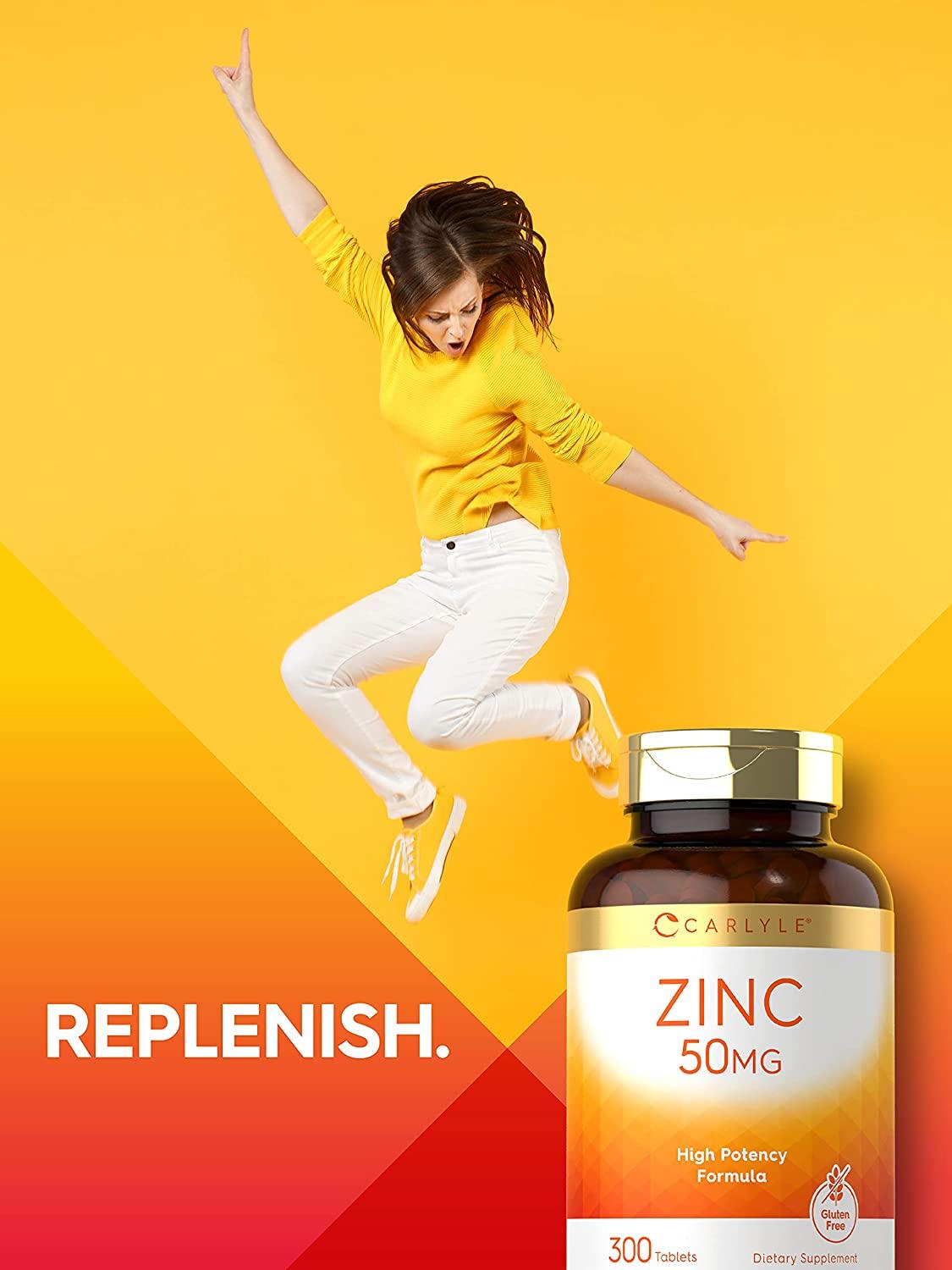 Zinc 50mg 300 Tablets Vegetarian NonGMO and Gluten Free Supplement Zinc Gluconate High Potency