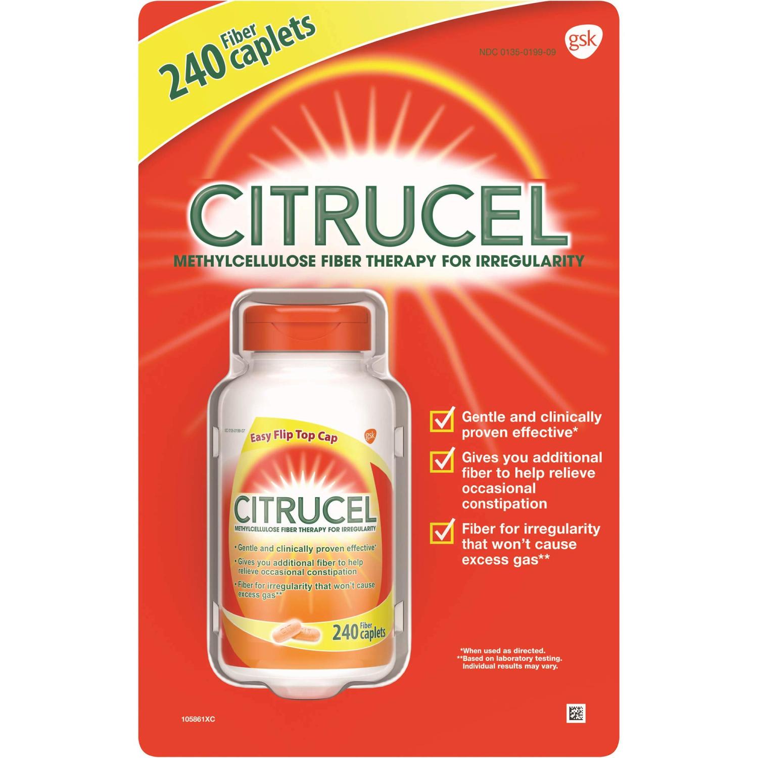 Citrucel Fiber Therapy 500mg 240 Caplets Promotes Regularity