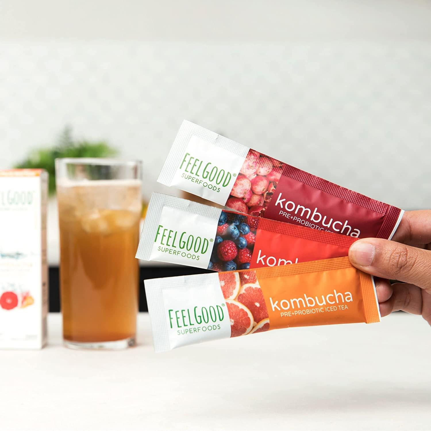 FeelGood Superfoods Pomegranate Kombucha Iced Tea Packets 14 Packets