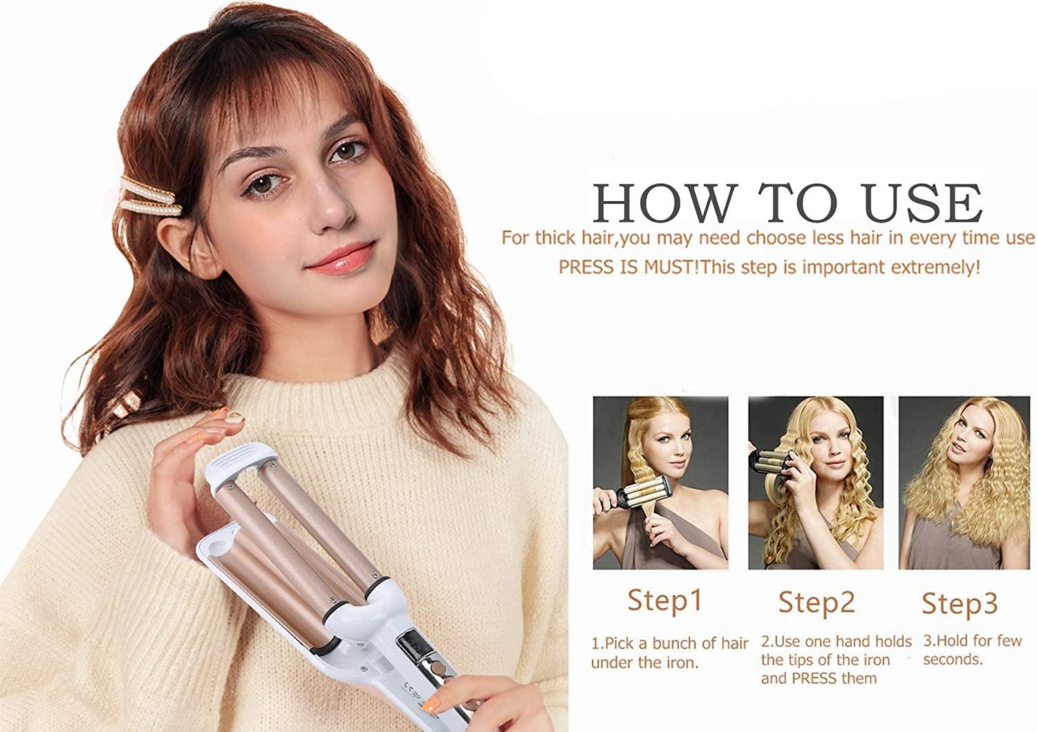 Ceramic Hair Crimper Iron Hair Waver 3 Barrel Hair Crimping Iron 0.6