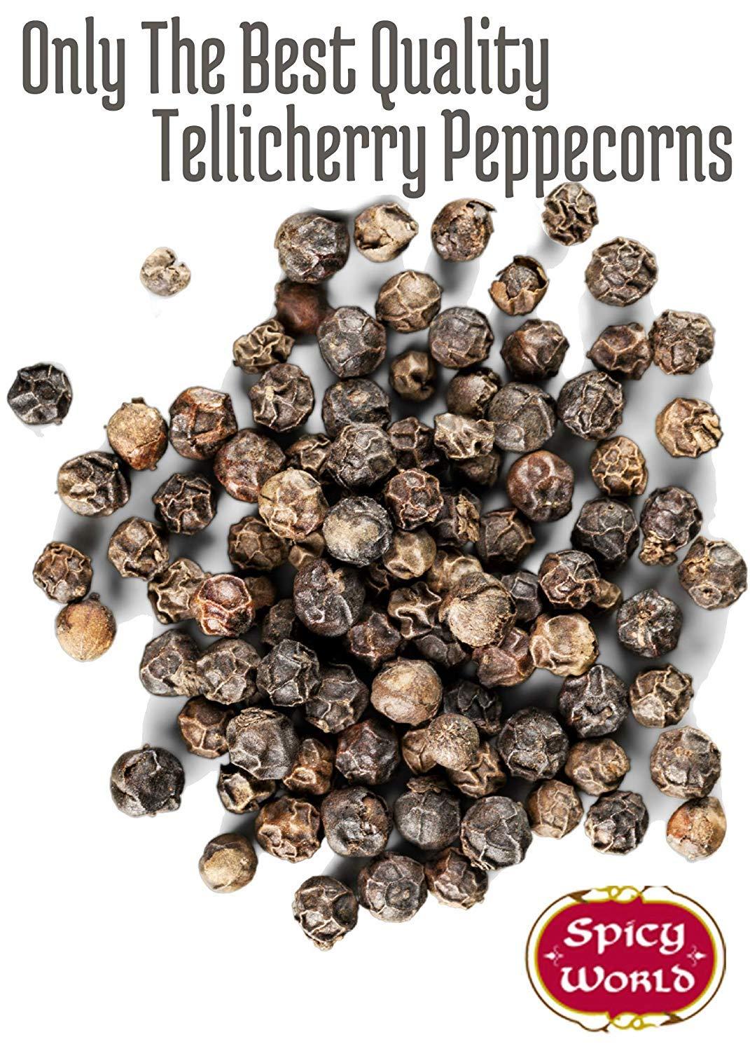 Spicy World Black Peppercorns Whole 1 Pound (16 Oz) Steam Sterilized NonGMO Tellicherry
