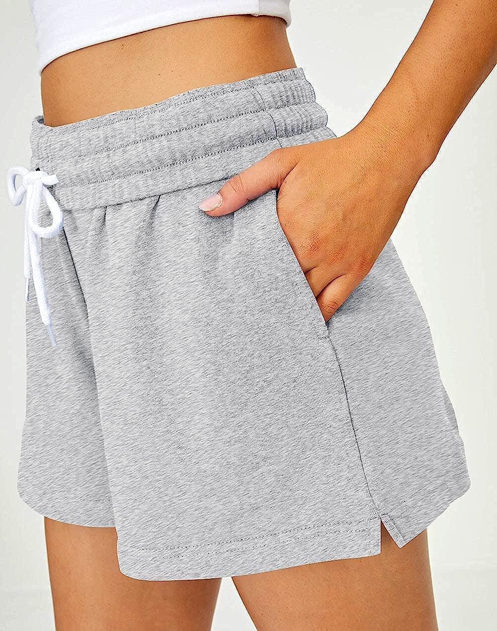 AUTOMET Womens Shorts Casual Summer Drawstring Comfy Sweat Shorts Elastic  High Waist Running Shorts with Pockets Grey Small