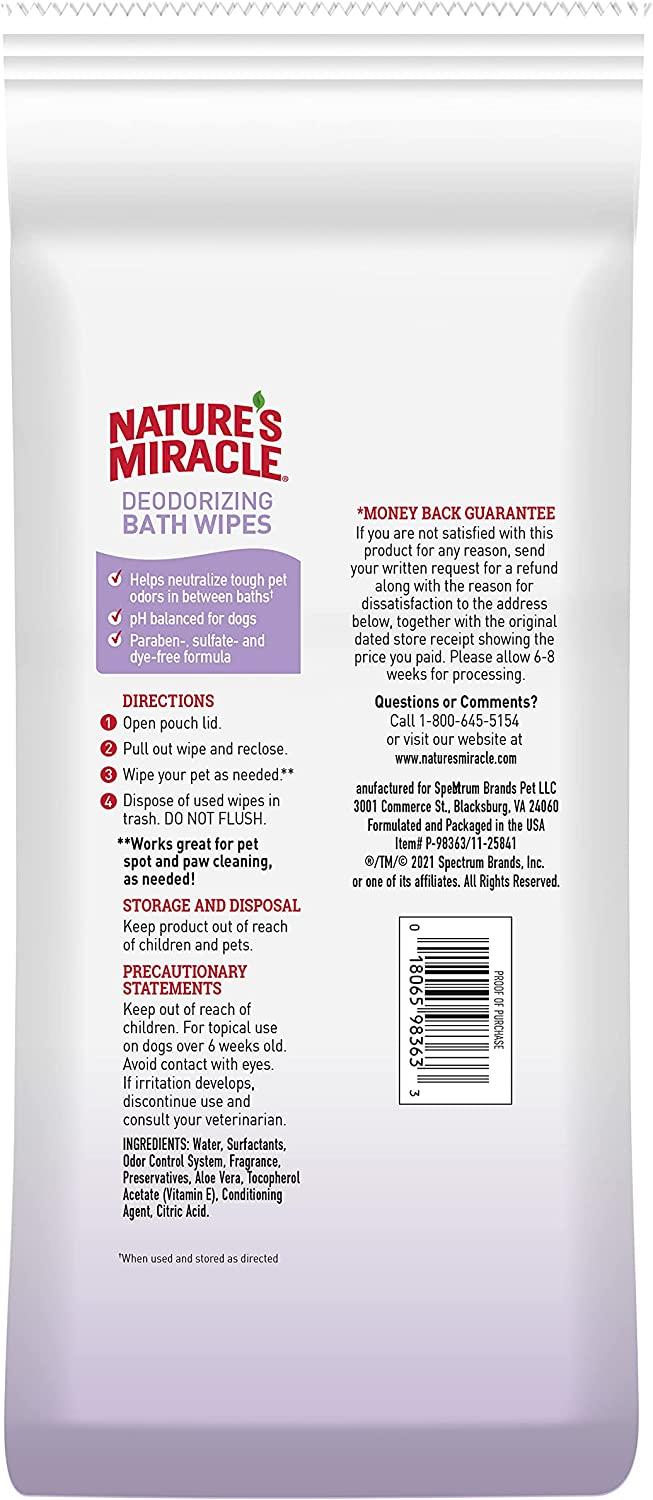 Nature's Miracle Deodorizing Lavender Scent Bath Wipes for Dogs, Count of  100