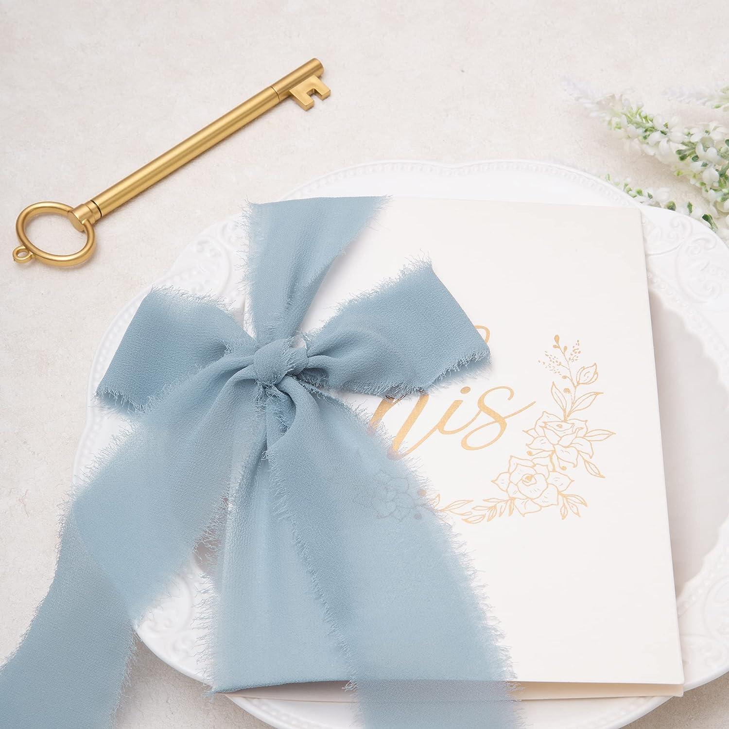 Thank You Place Setting Cards With Dusty Blue Chiffon Ribbon