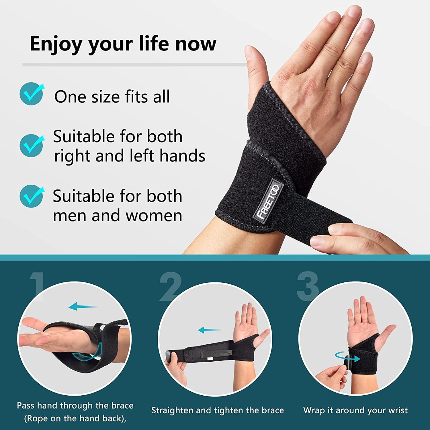 FREETOO 2 Pack Wrist Brace for Carpal Tunnel Relief for Night Support,  Compression Wrist Supports at Work for Women Men, Adjustable Support Wrist  Splint Fit Right Left Hand for Arthritis Tendonitis 2
