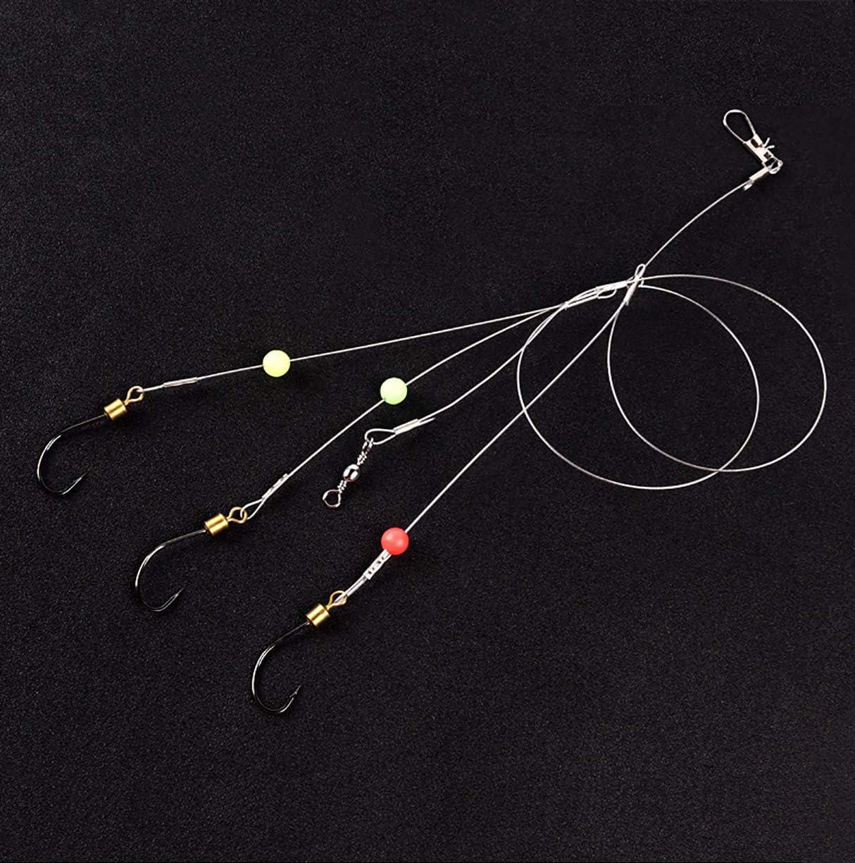 Dyxssm Stainless Steel Fishing Hooks with Leader Rigging 3 Hook Line Rig for Fishing, 10 Styleb