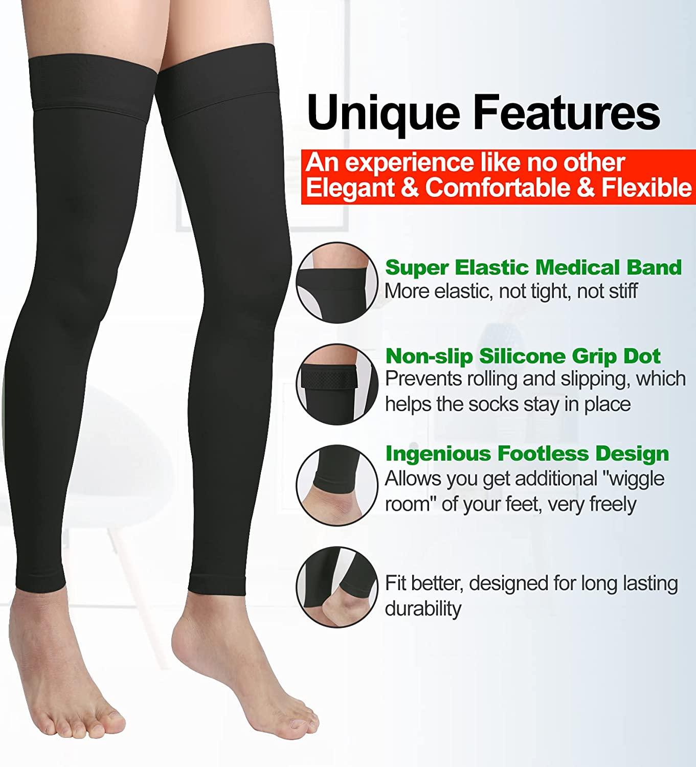 Thigh High Compression Stocking Footless - Pair Thigh-Hi Leg Compression  Sleeves Unisex 20-30mmHg Gradient Compression with Silicone Band Opaque  Best for Varicose Veins Edema Swelling Black 3XL 3X-Large (1 Pair) Black