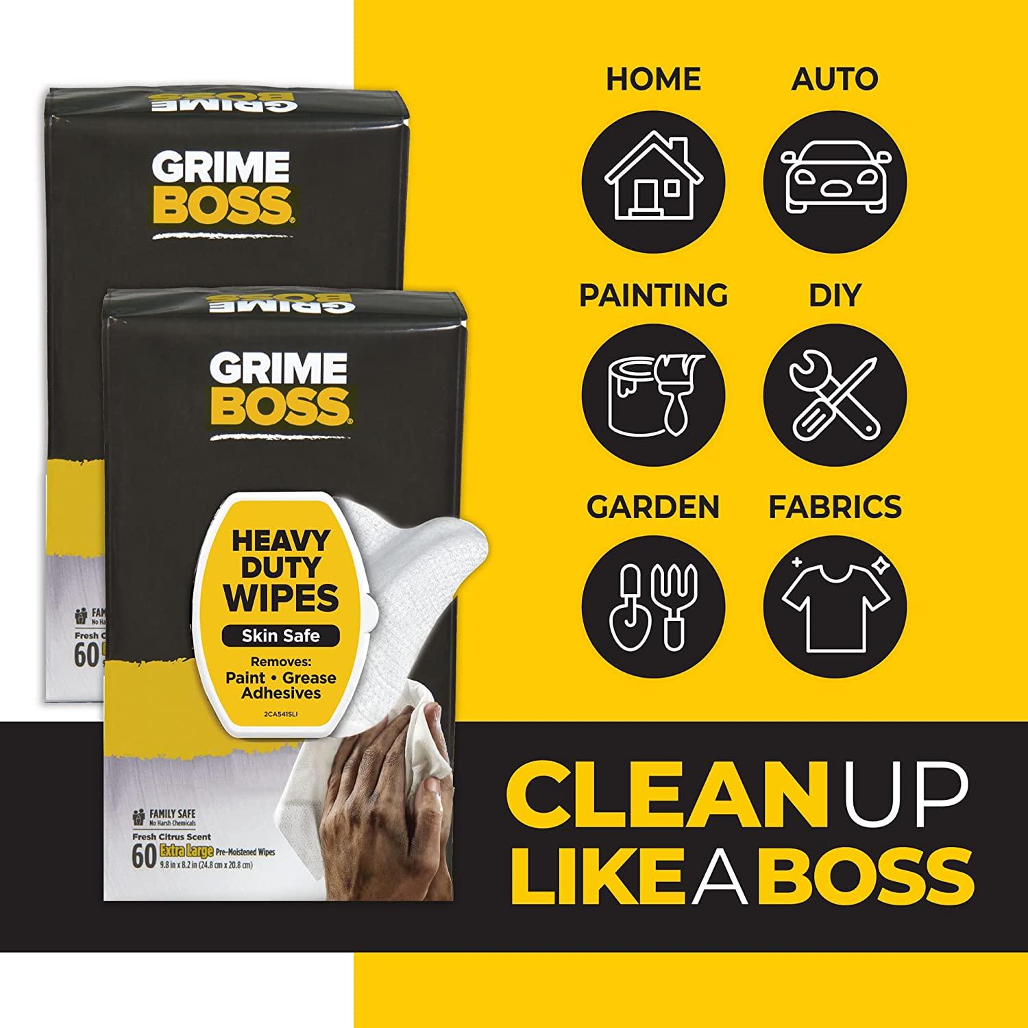 Grime Boss Heavy Duty Wipes (2 X 60Ct) Wet Wipes Used for Hands