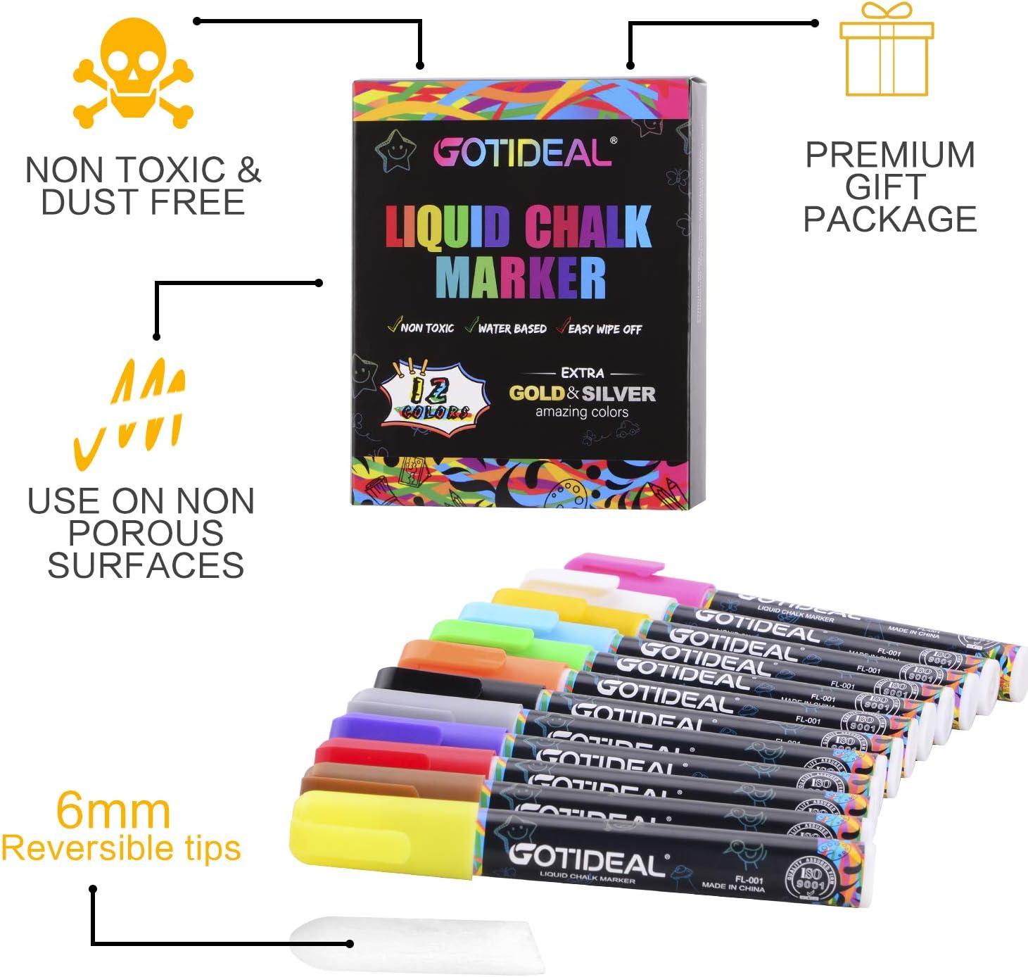 GOTIDEAL Liquid Chalk Markers 12 Colors Premium Window Chalkboard