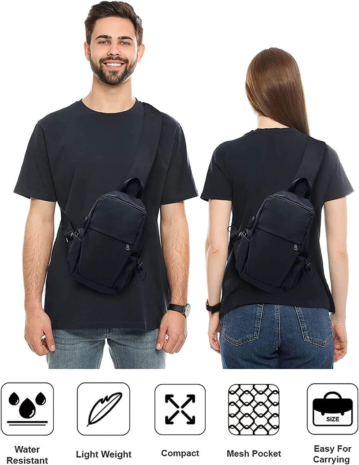 Small Black Sling Crossbody Backpack Shoulder Bag for Men Women,  Lightweight One Strap Backpack Sling Bag Backpack for Hiking Walking Biking  Travel Cycling USB Charger Port-Nylon 