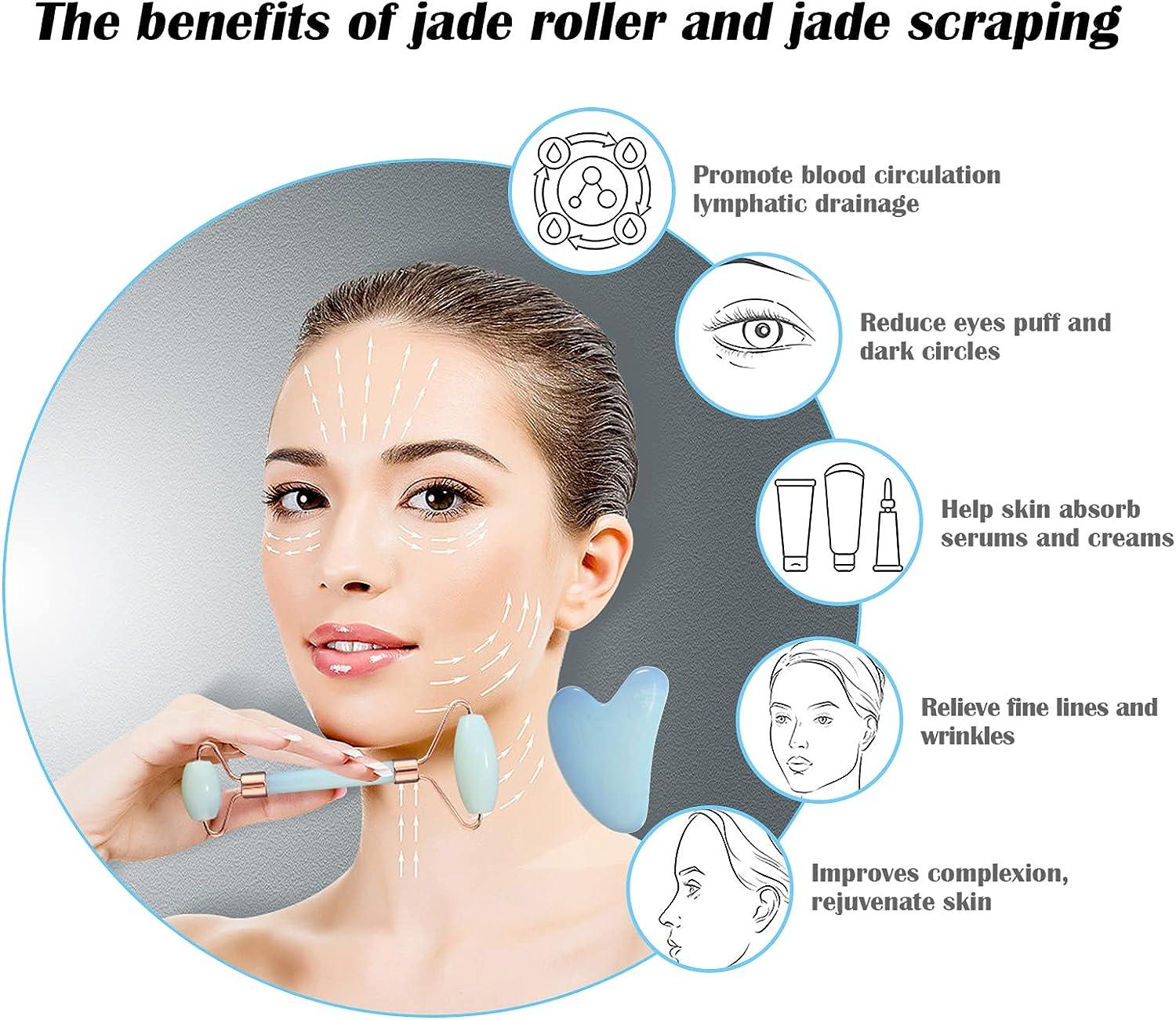 ZUKIMM Jade Facial Roller and Gua Sha Stone Set Face Roller and