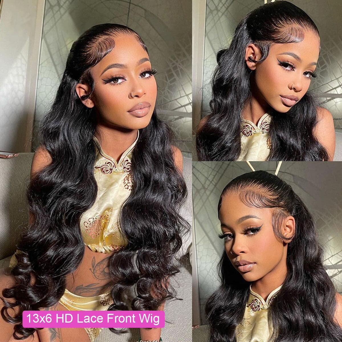 Wavymy 13x6 Lace Front Wigs Human Hair Body Wave 180% Density HD Lace  Frontal Wigs Human Hair Pre Plucked with Baby Hair Brazilian Virgin Human  Hair Wig for Black Women Natural Color