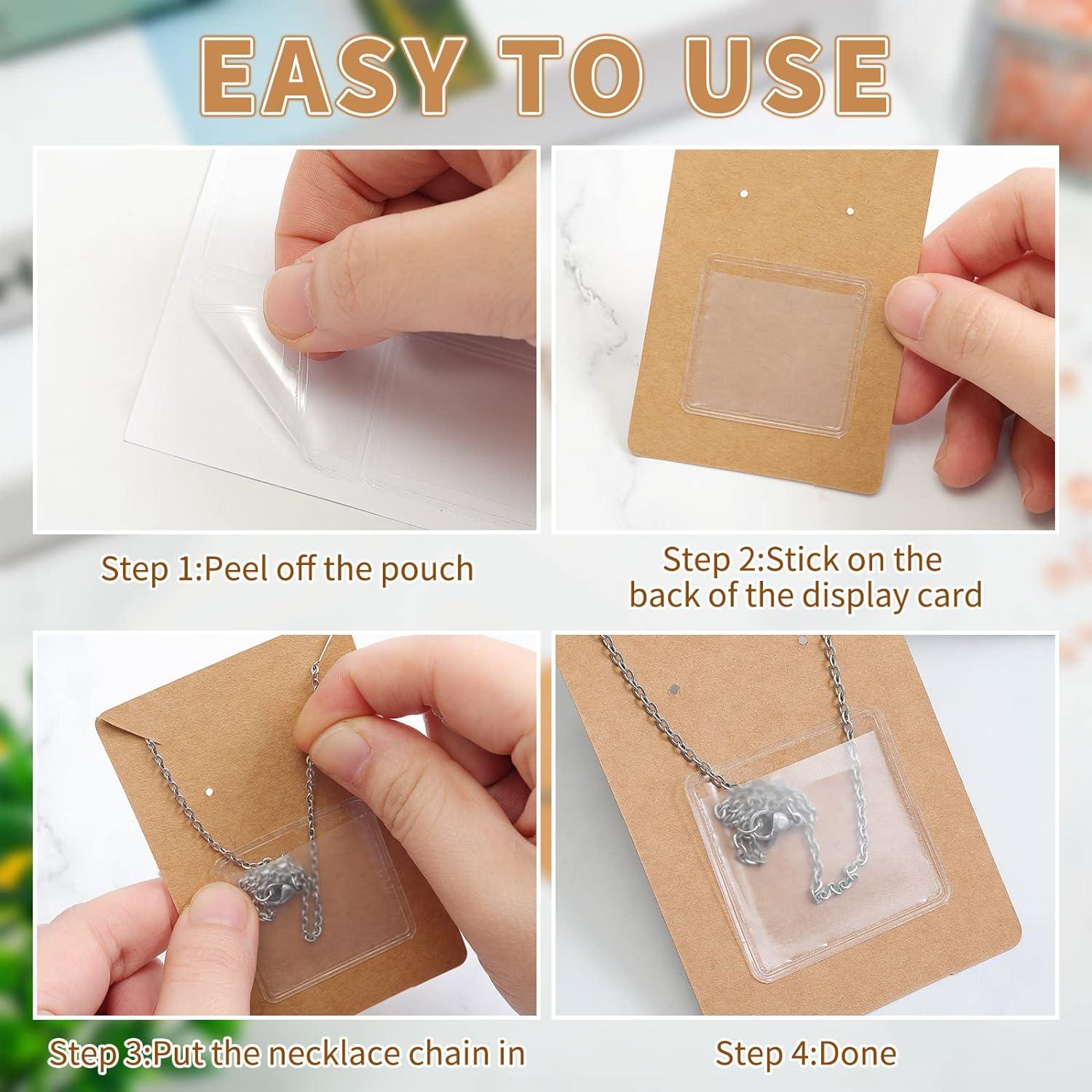 50 Pcs Necklace Card Pouches to Hold Loose Chain Adhesive 