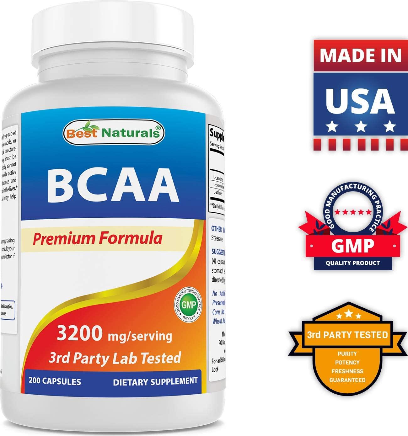 Best Naturals BCAA Branch Chain Amino Acid 3200mg 200 Capsules