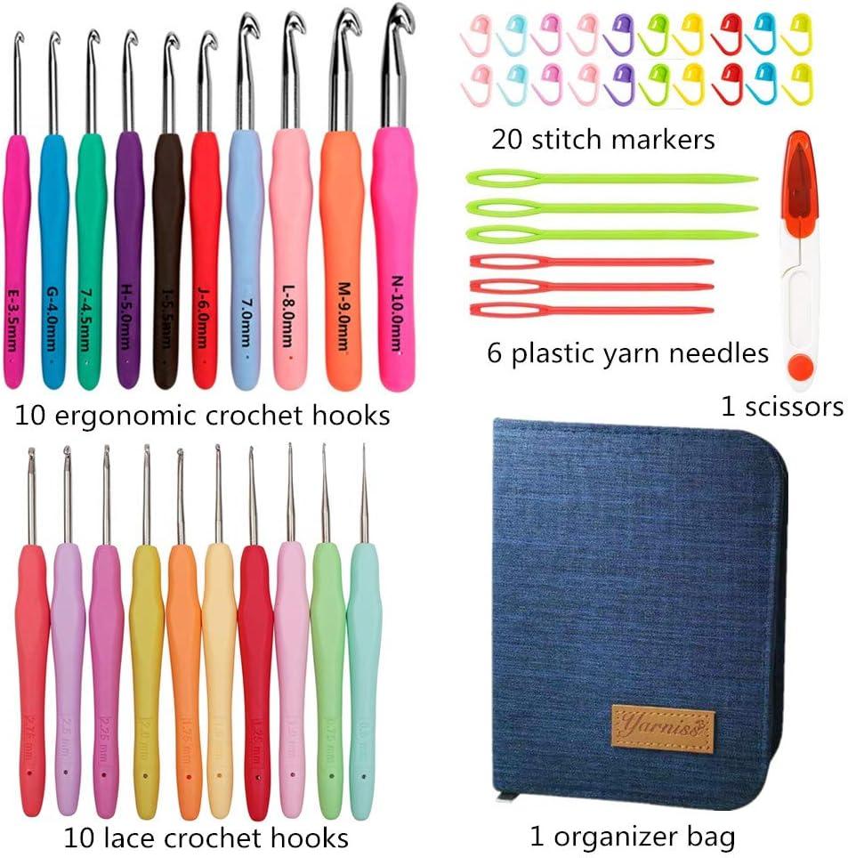 20 Sizes Ergonomic Crochet Hooks Set 0 5mm 10mm with Case Ideal for