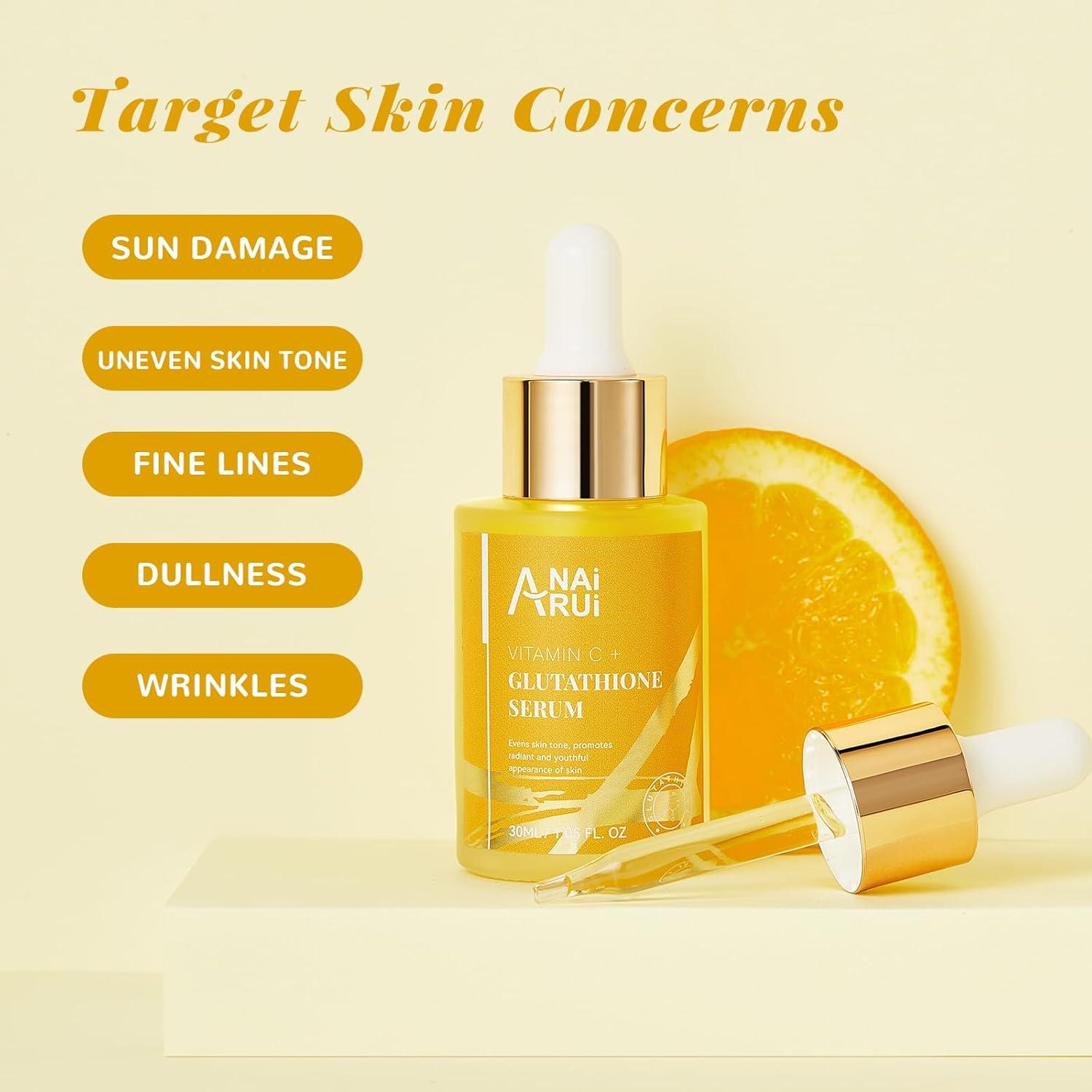 ANAI RUI Vitamin C Glutathione Serum - Hydrating & Brightening Anti-Aging  Formula with Hyaluronic Acid & Niacinamide for Dark Spots & Glowing Skin |  1.05fl.oz
