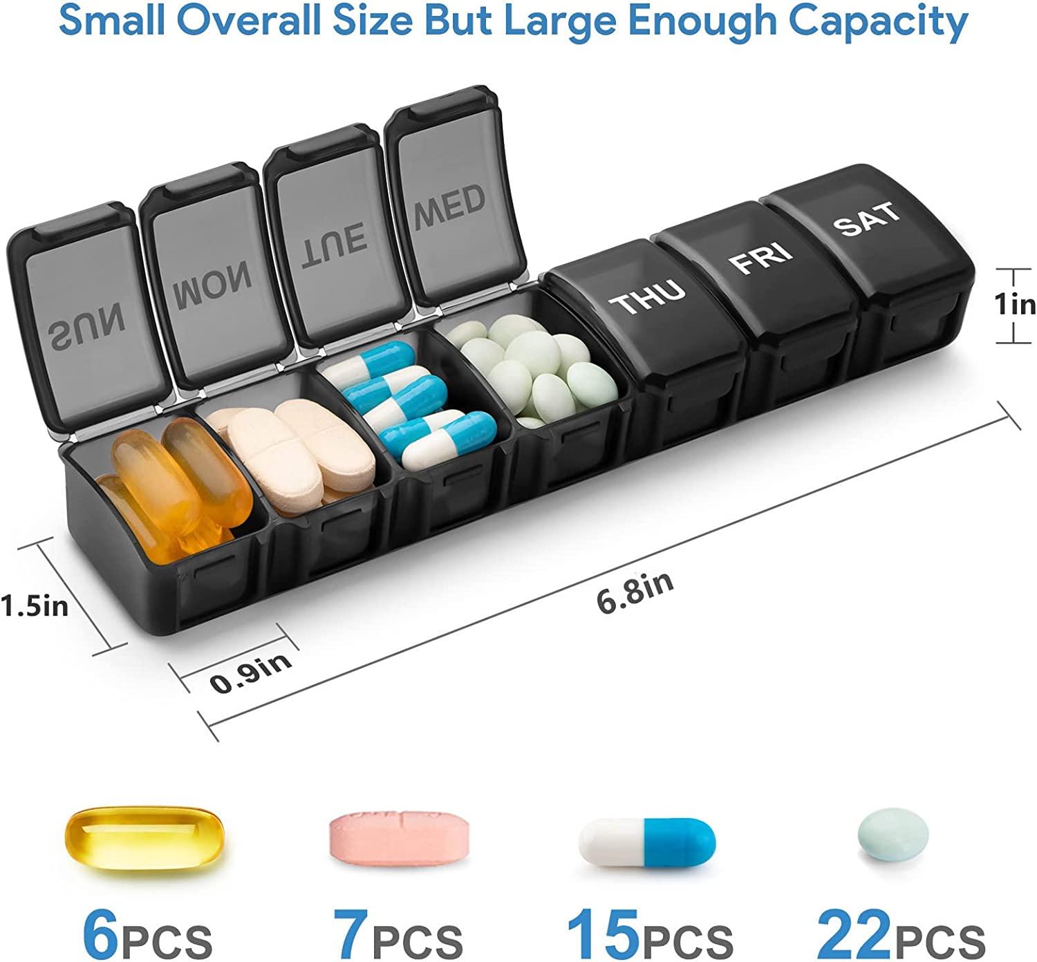 2 Pack Small Pill Organizer for Daily Vitamins 7 Day AM/PM Pill Box TravelFriendly Weekly