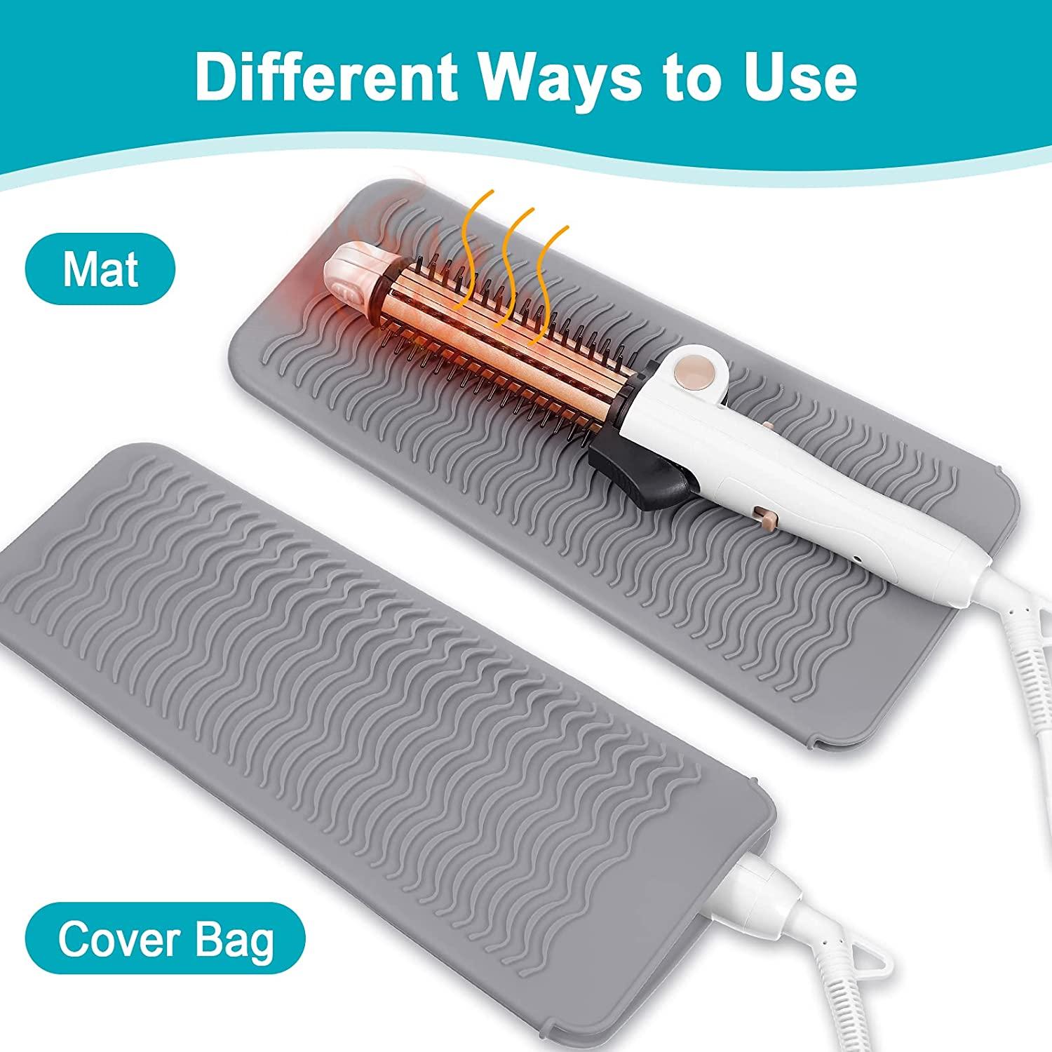 Heat Resistant Mat for Hair Tools Silicone Curling Iron Holder Pouch for  Curling Wand Portable Flat Iron Travel Case Cover Styling Station Pad  Organizer for Hair Straightener Gray-2 Pack