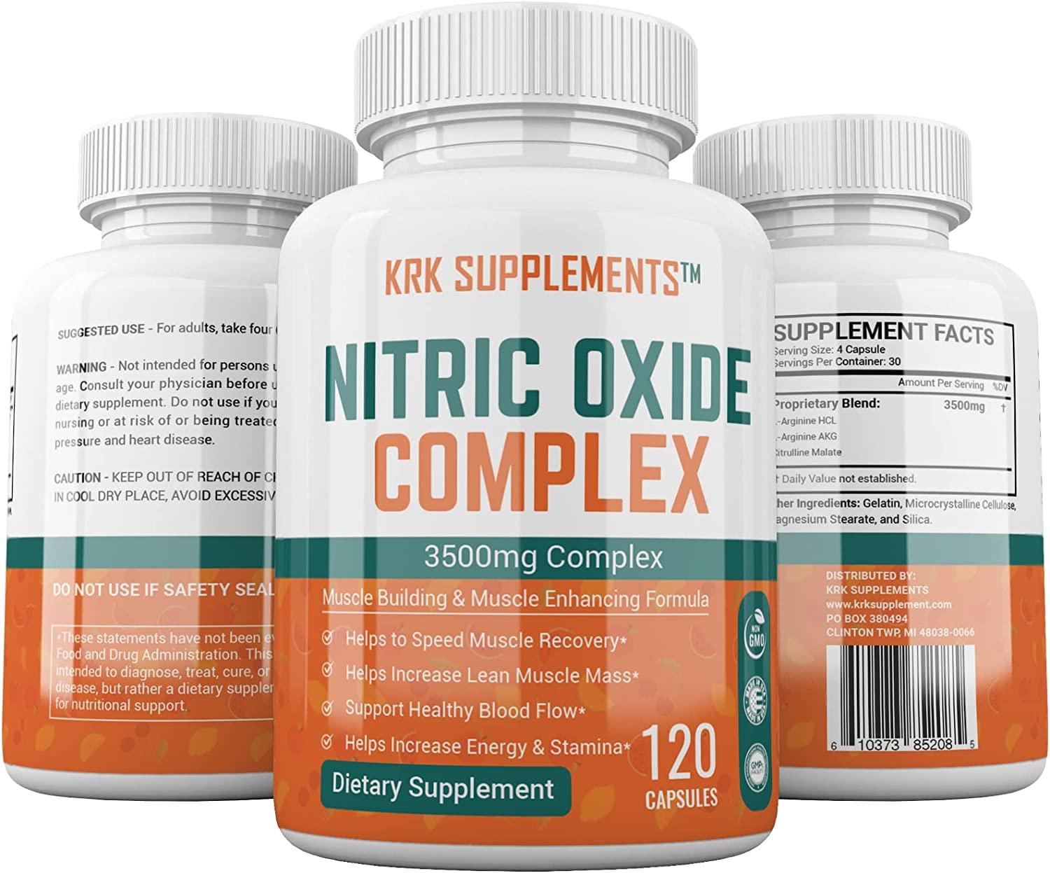 Nitric Oxide Complex 3500mg LArginine HCL, AAKG, AKG, Citrulline