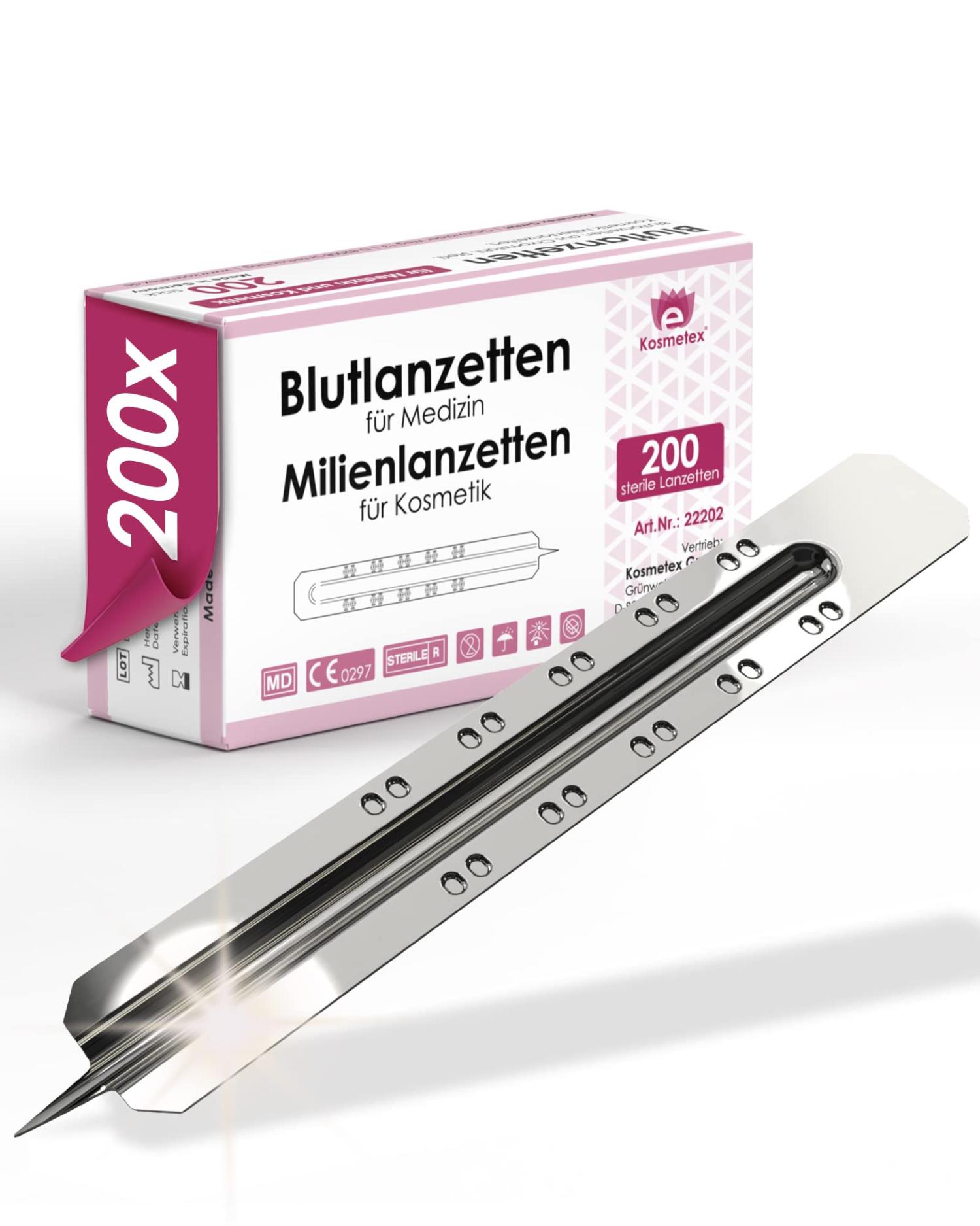 200 x Milia Lancets Lancets Sterile Pointed Kosmetex Blood Lancets