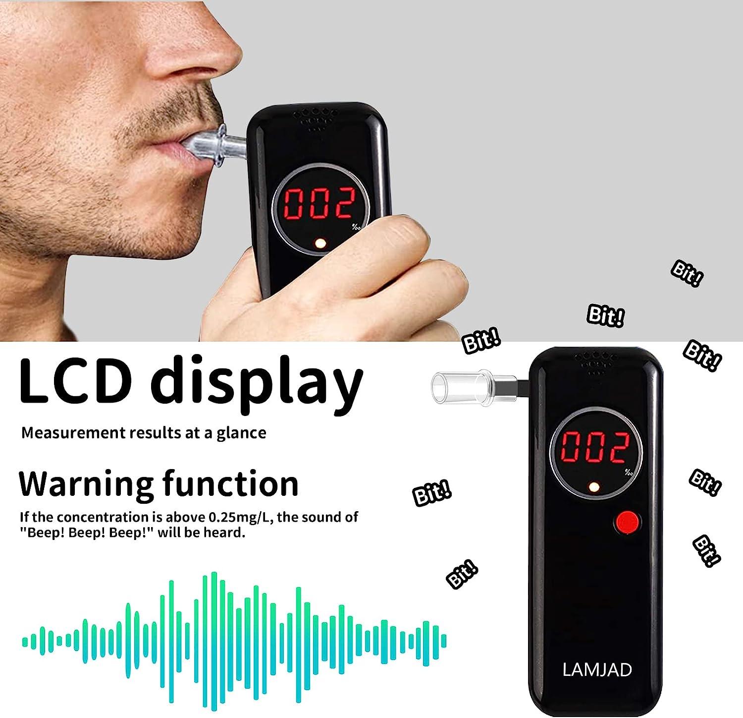 LAMJAD Breathalyzer, Portable Alcohol Tester with 12 Mouthpieces and 1  Cloth Bag, Professional Tester with Digital LCD Display Screen, Police  Grade High Accuracy (AD6000NS)