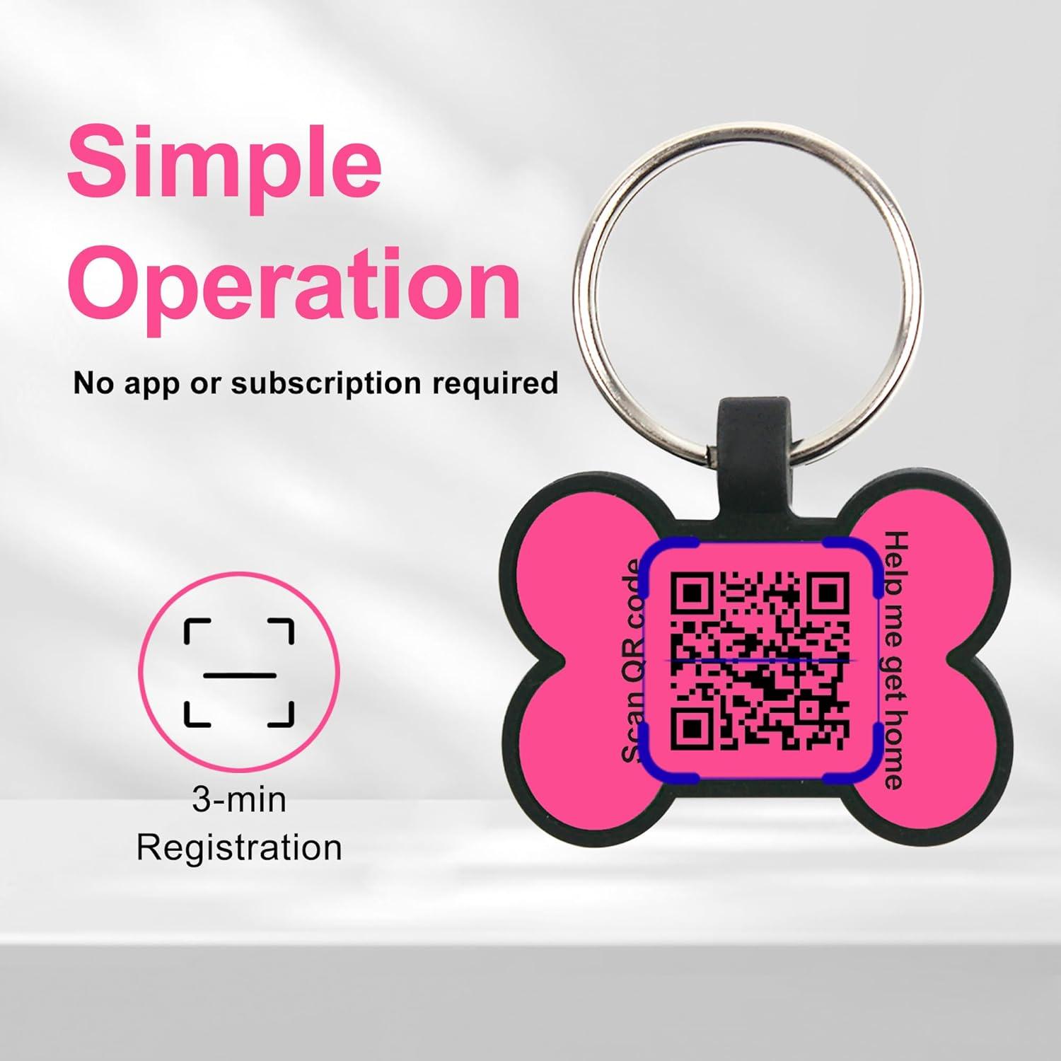 Silicone QR Code Dog Tag for Pet ID Blue Round Dog/Cat Name Tag