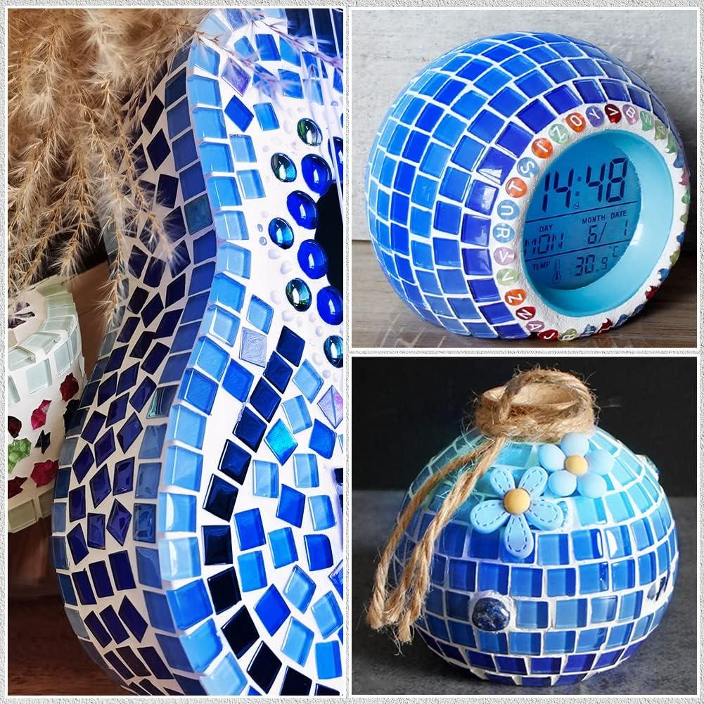 BigOtters 170pcs Bulk Mosaic Tiles 140g Colors Glass Pieces Assorted Color  Opaque Mosaic Glass for DIY Picture Home Mosaic Decoration (Blue Series)