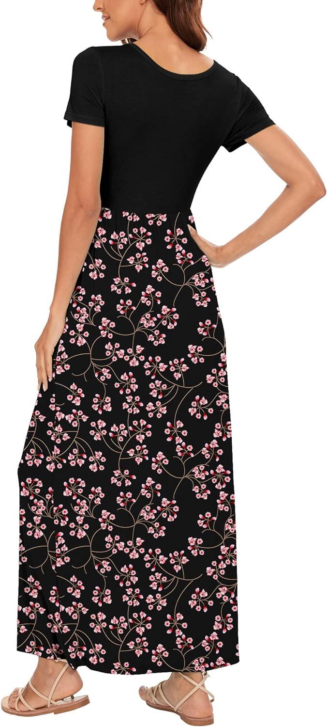YUNDAI Women's Summer Maternity Maxi Dress with Pocket - Short Sleeve Floral Loose Long Dress Plus Size - Gypsophila Black - Size M | Buy Now with Express International Delivery | GoSupps.com YUNDAI Women's Summer Maternity Maxi Dress with Pocket - Short Sleeve Floral Loose Long Dress Plus Size - Gypsophila Black - Size M | Buy Now with Express International Delivery | GoSupps.com