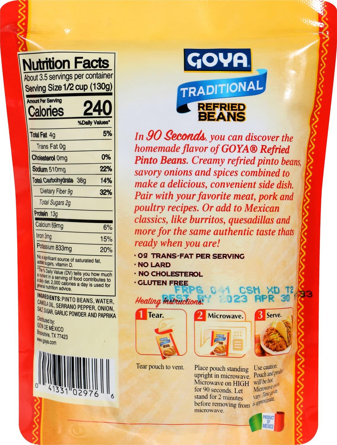 Goya Foods Traditional Refried Pinto Beans Pouch, 15 Ounce (Pack of 12)