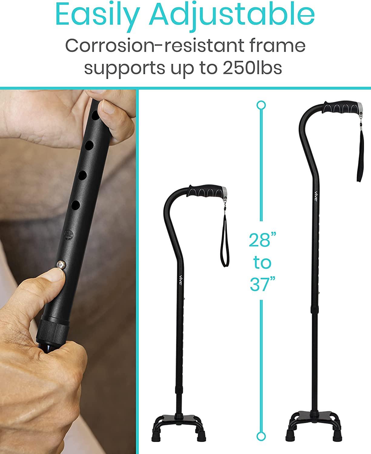 Vive Quad Cane Lightweight Adjustable Walking Stick for Men and Women