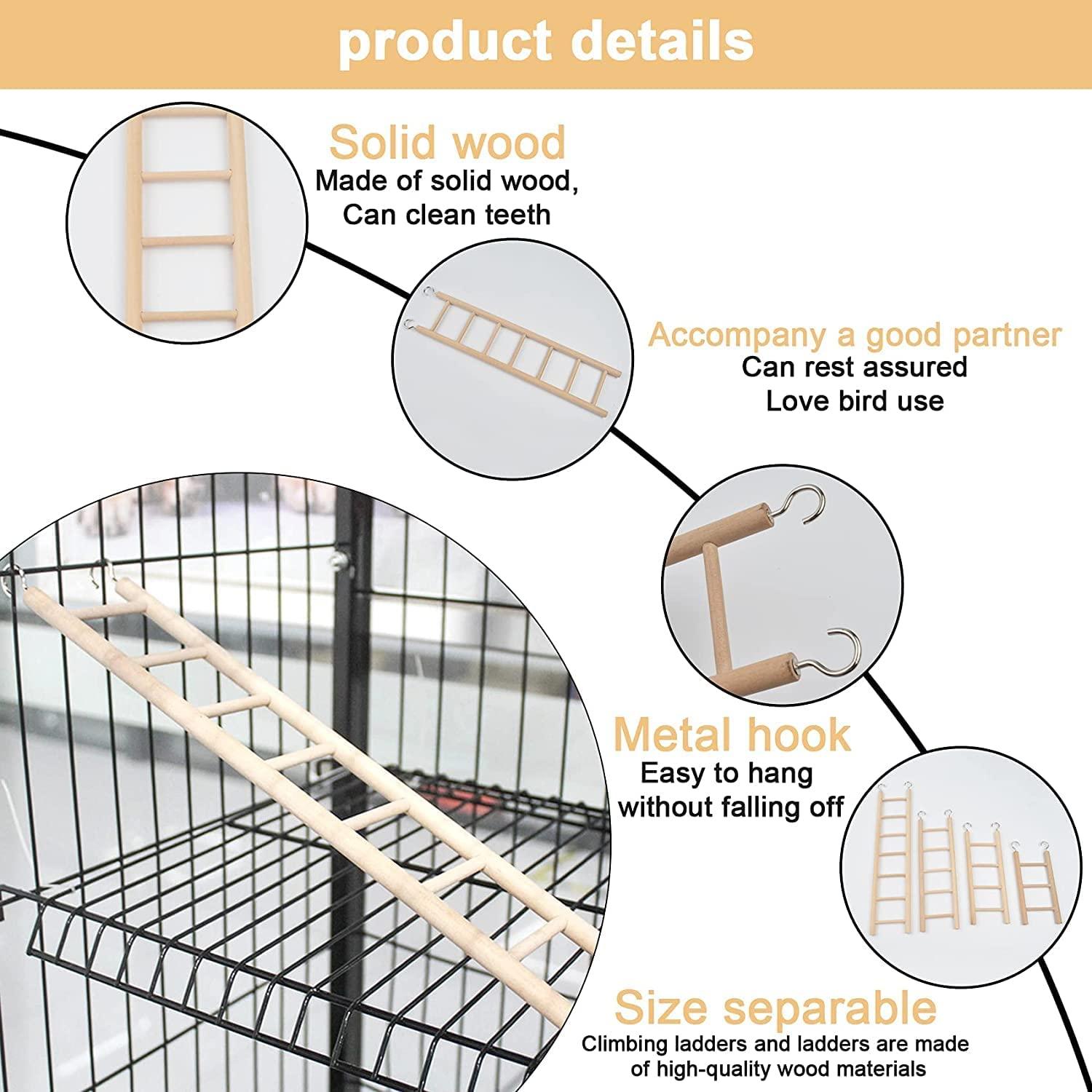 Bird Toys Wooden Ladder, 4 Sizes Parakeet Toys Wood Ladder, Natural