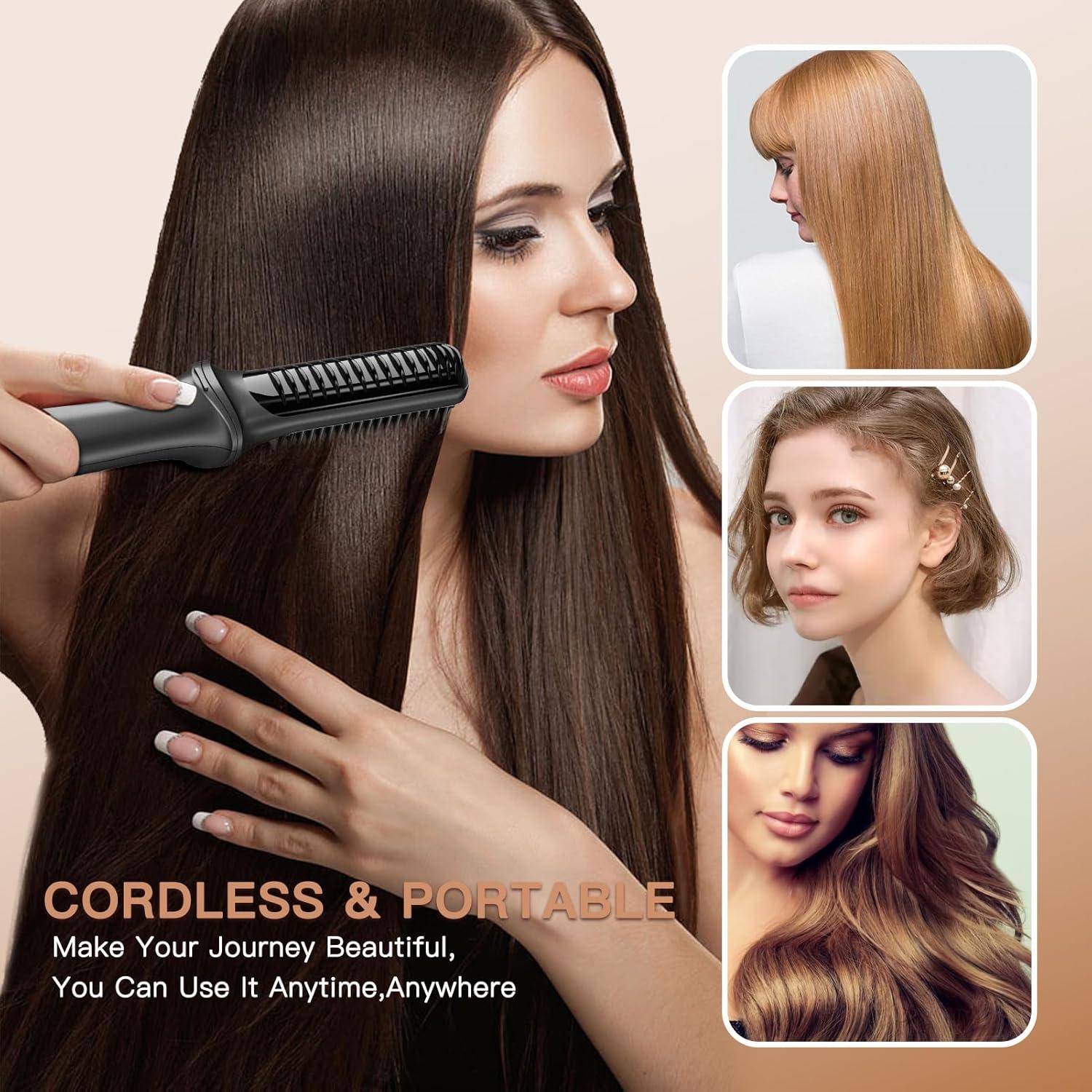Cordless Hair Straightener Brush for Women USB Rechargeable