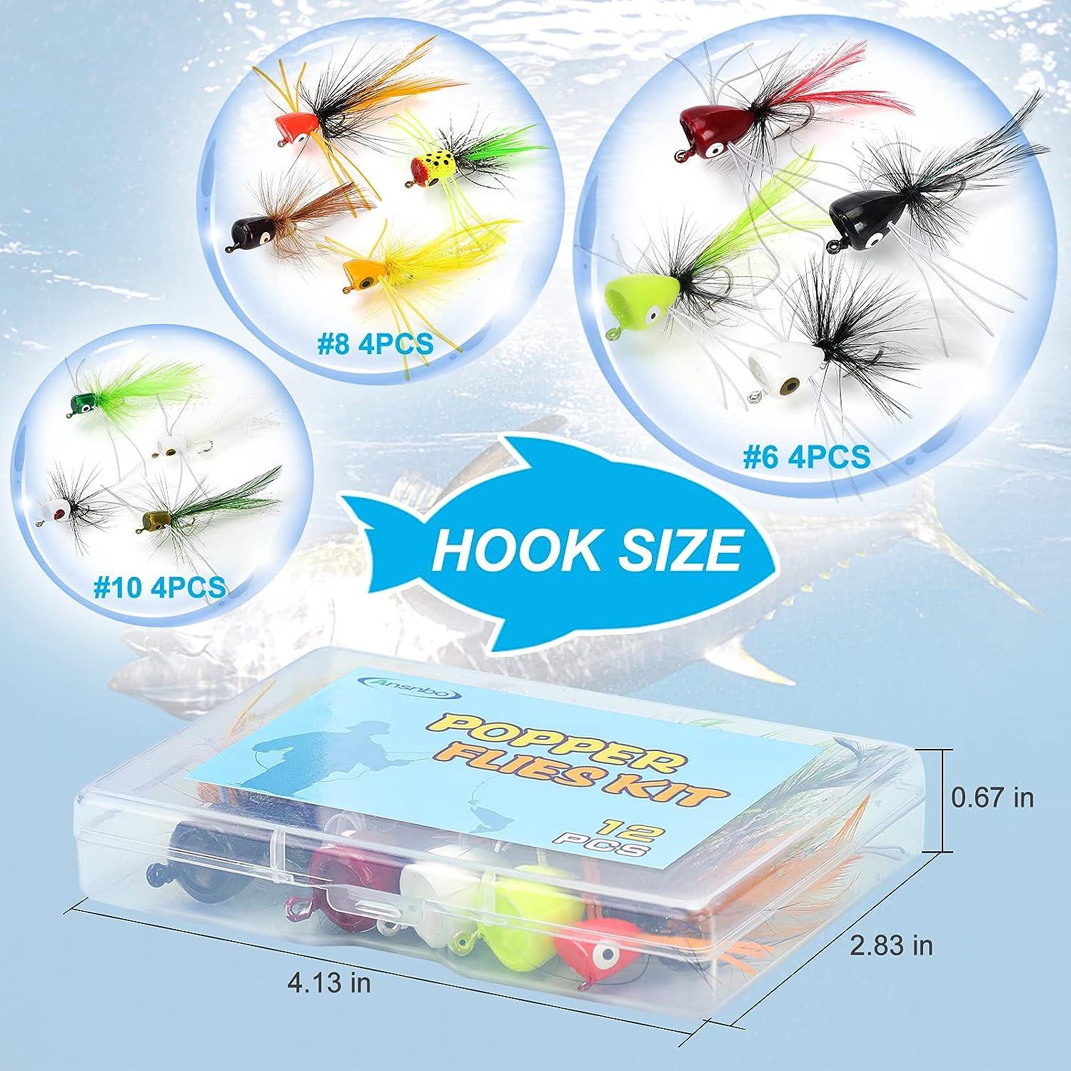 Ansnbo 12PCS Fly Fishing Popper Flies, Fly Popper Lures Bass Panfish  Bluegill Crappie Popping Bug Sunfish Trout Salmon Poppers Flys Kit for Fly  Fishing