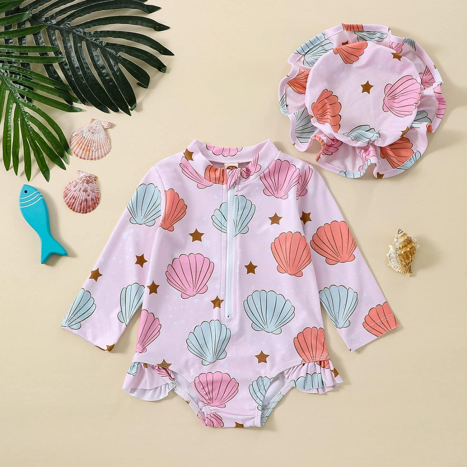 MoccyBabeLee Baby Girl Swimming Costume Swimsuit Long Sleeve One Piece